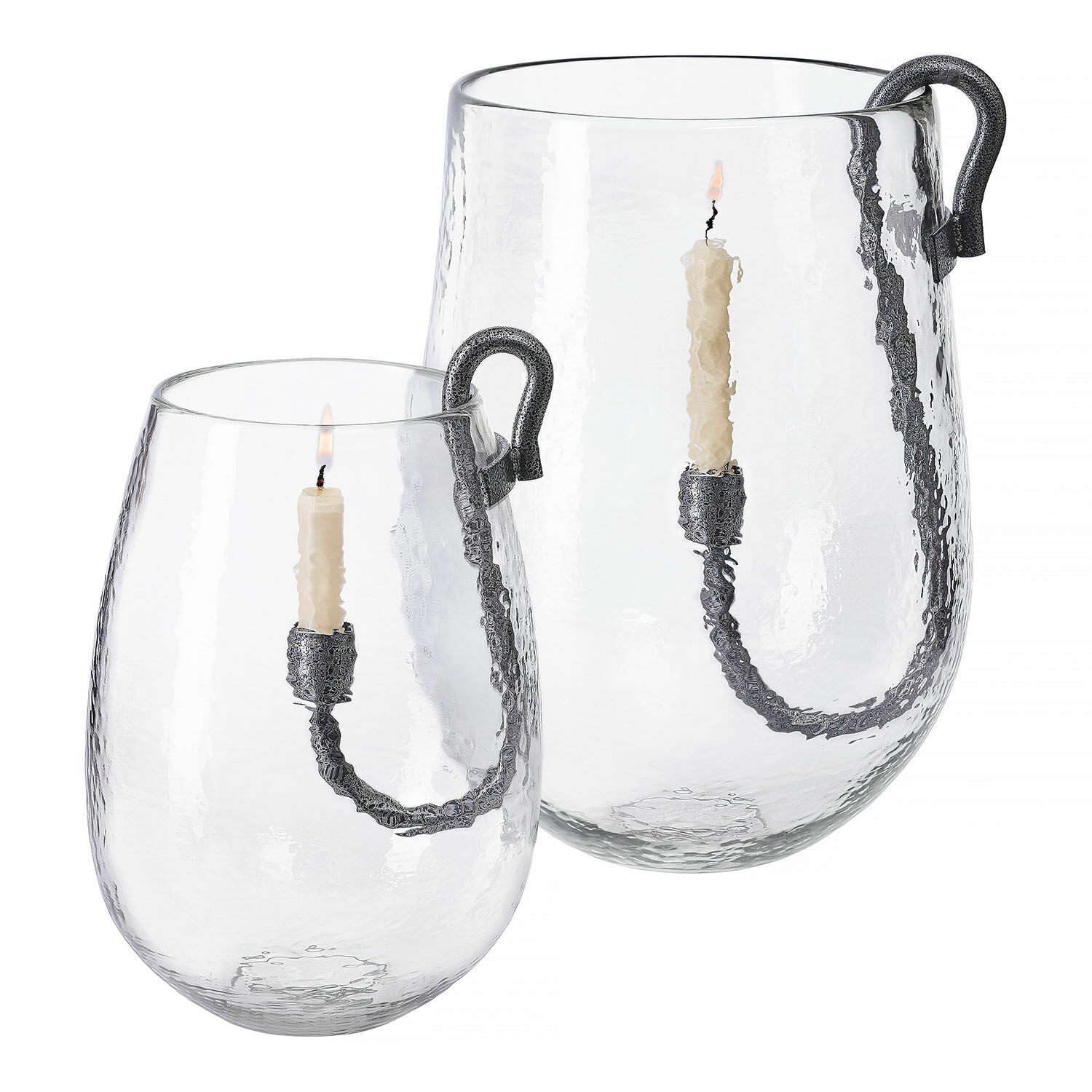 Windlicht 2er Set Lorcalla Set aus zwei transparenten Glaslaternen mit Metallgriffen und weißen Kerzen für stimmungsvolle Beleuchtung