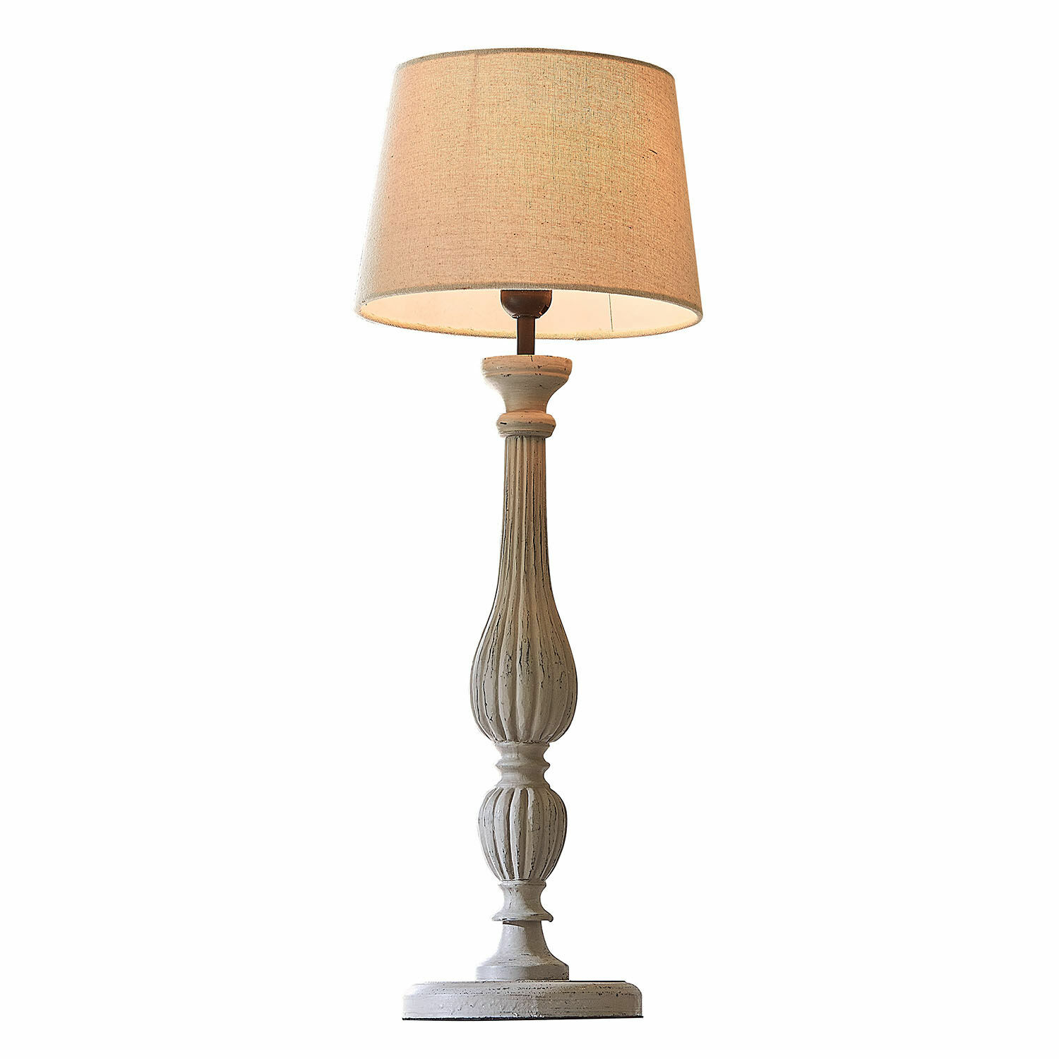 Tischlampe Zepinal Tischlampe aus weißem Holz mit beigem Lampenschirm, dekoratives Wohnaccessoire für Wohnzimmer