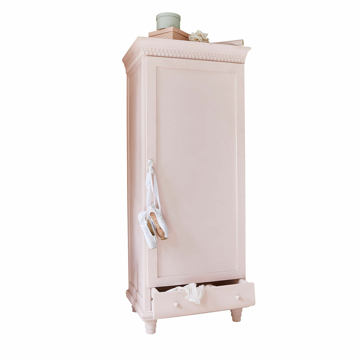 Kleiderschrank Solevreux Rosa Holzschrank mit Schublade und Ballettschuhhalter, Vintage-Aufbewahrungsmöbel
