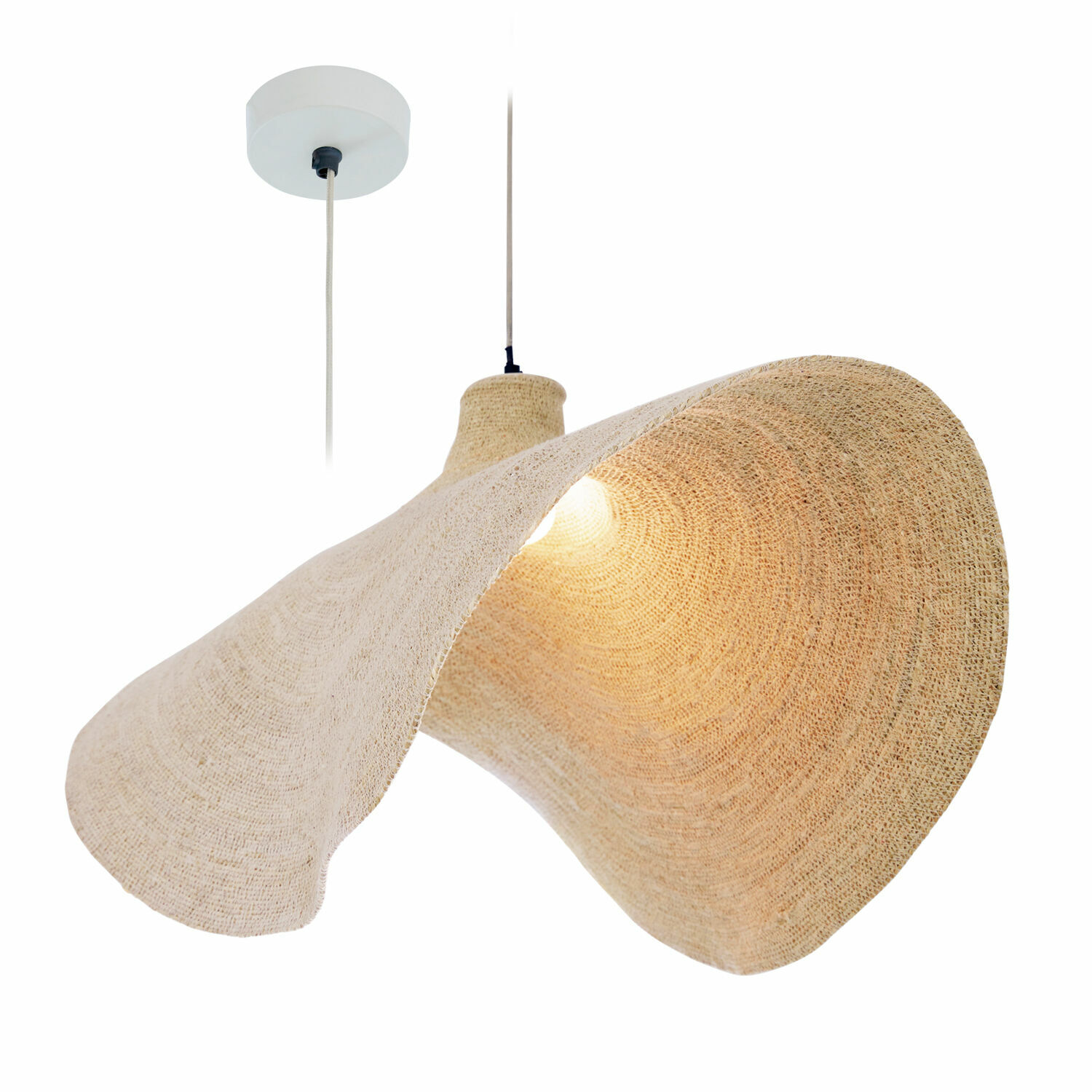 Hängelampe Thaon Hängelampe aus natürlichem beigem Material mit wellenförmigem Design, dekorative Deckenleuchte