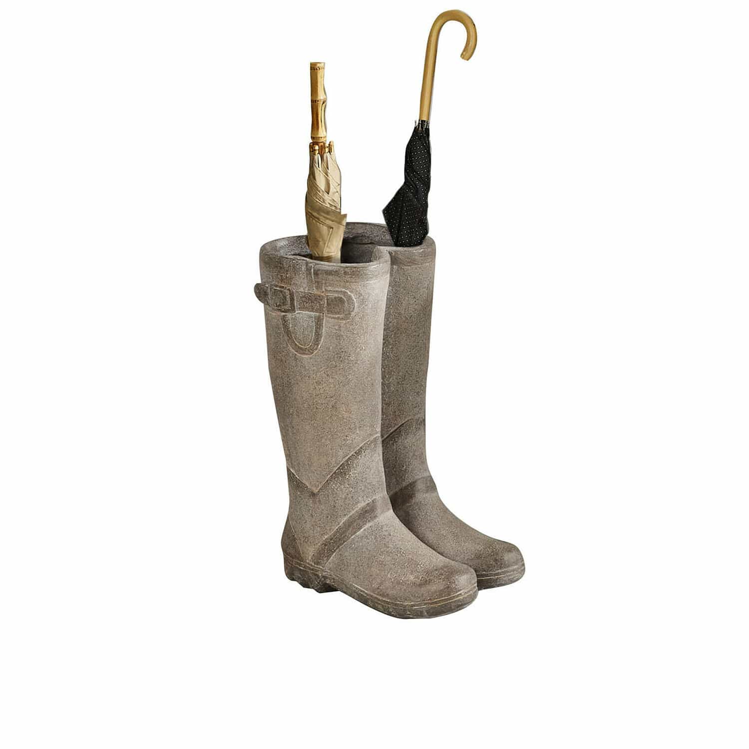 Schirmständer Ivelix Regalständer in Form grauer Gummistiefel mit zwei Bambusgriff-Regenschirmen