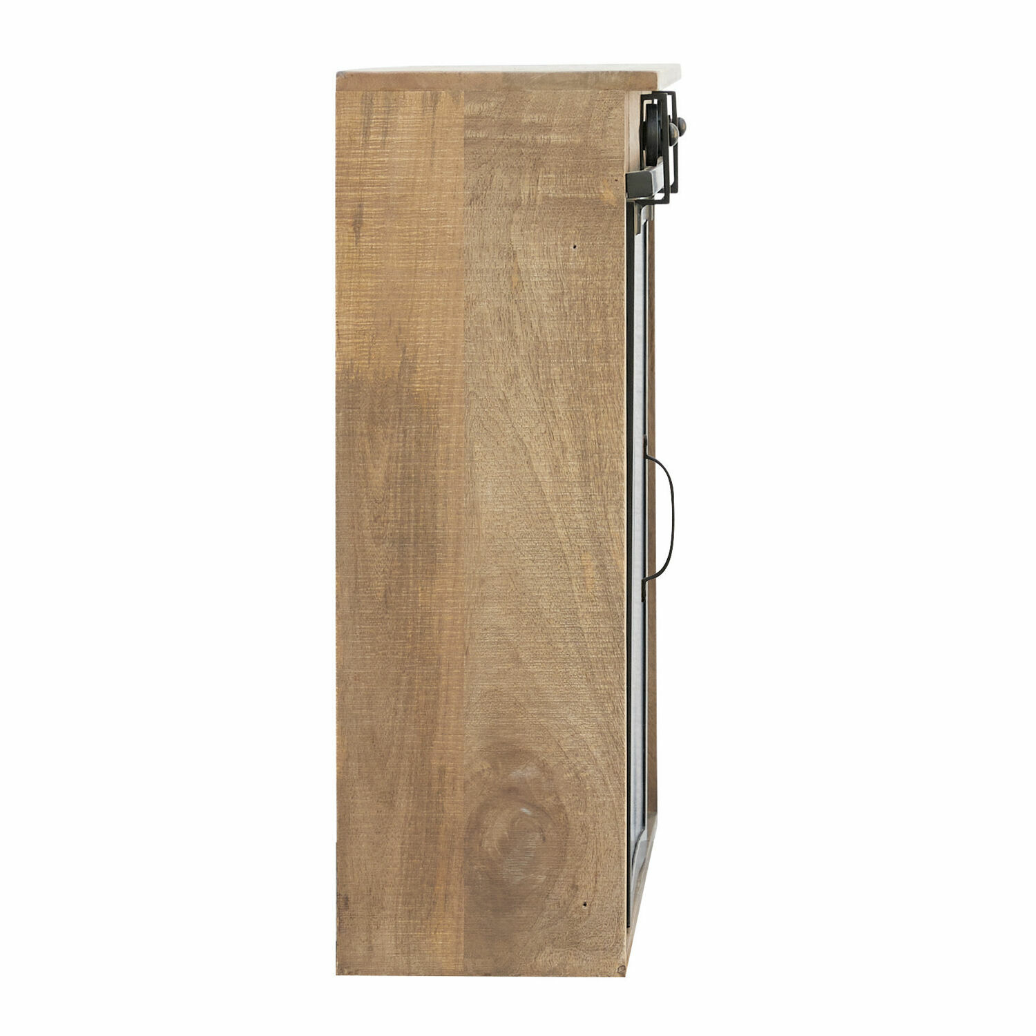 Holzschrank mit Metallgriff und Glastür in natürlicher Holzfarbe