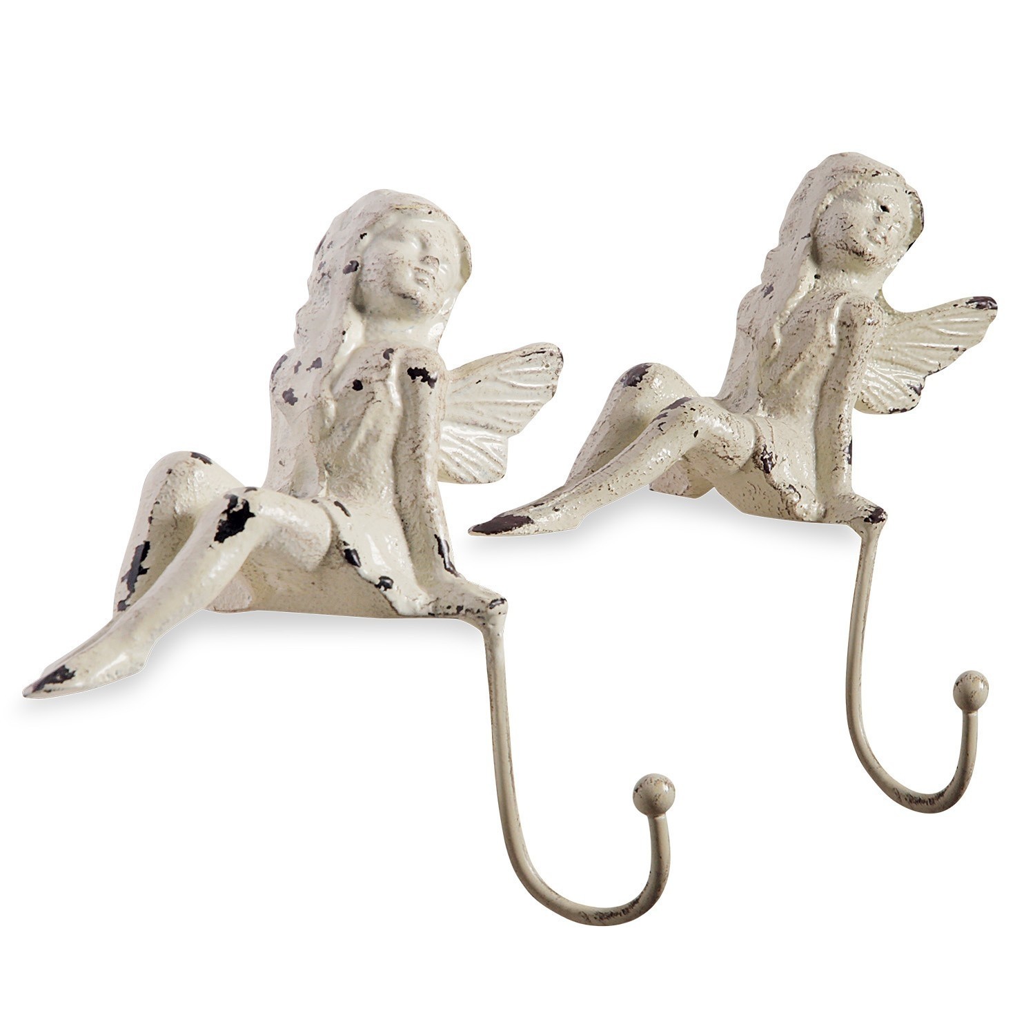 Haken 2er Set Angel Set aus zwei weißen Metallhaken in Engel-Form mit antikem Look für Wanddekoration