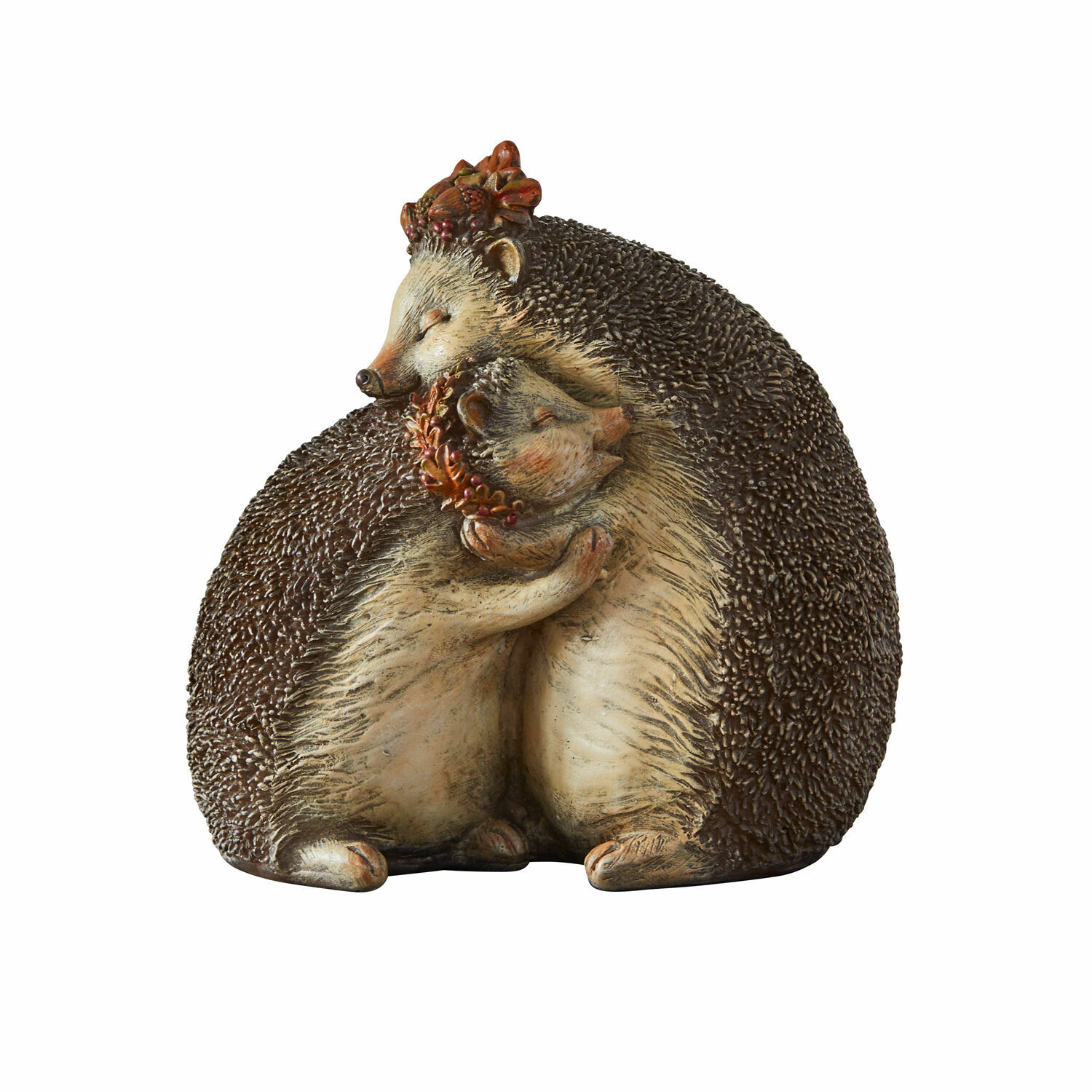 Deko-Igel Adrienne Figur aus brauner und cremefarbener Harz zweier sich umarmender Igel, Deko für Haus und Garten