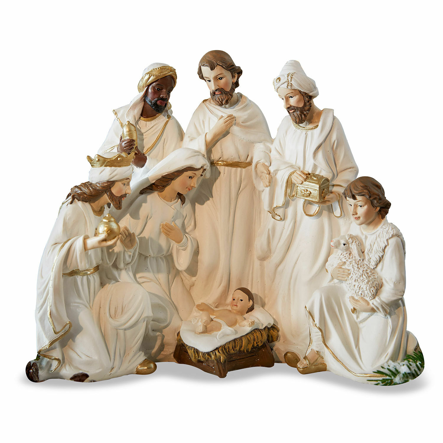 Krippenfigur Kanem Weiße Keramik-Krippenfiguren mit den Heiligen Drei Königen und dem Jesuskind für Weihnachten
