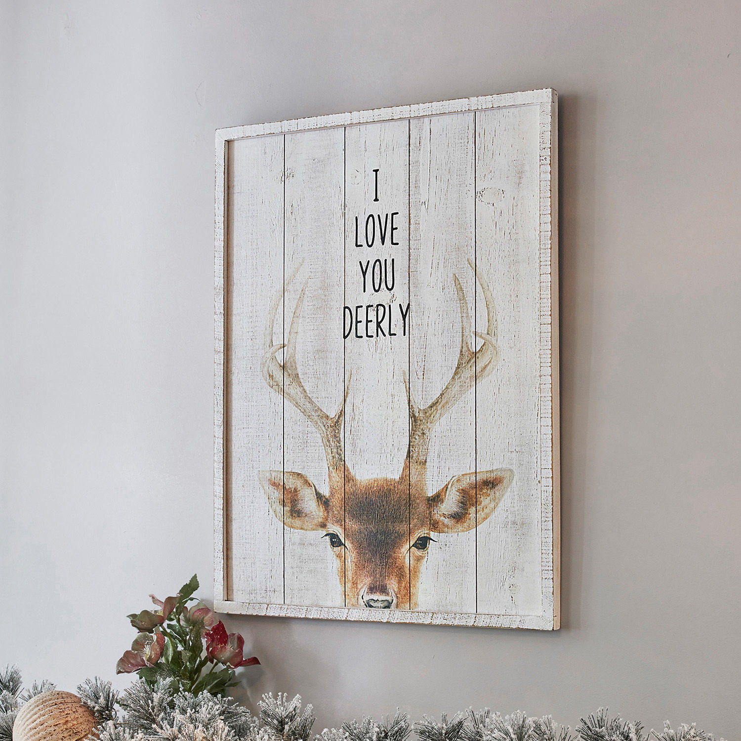 Dekoboard Savona Holzbild mit Hirschmotiv und Schriftzug I love you deerly in natürlichen Farben zur Wanddekoration