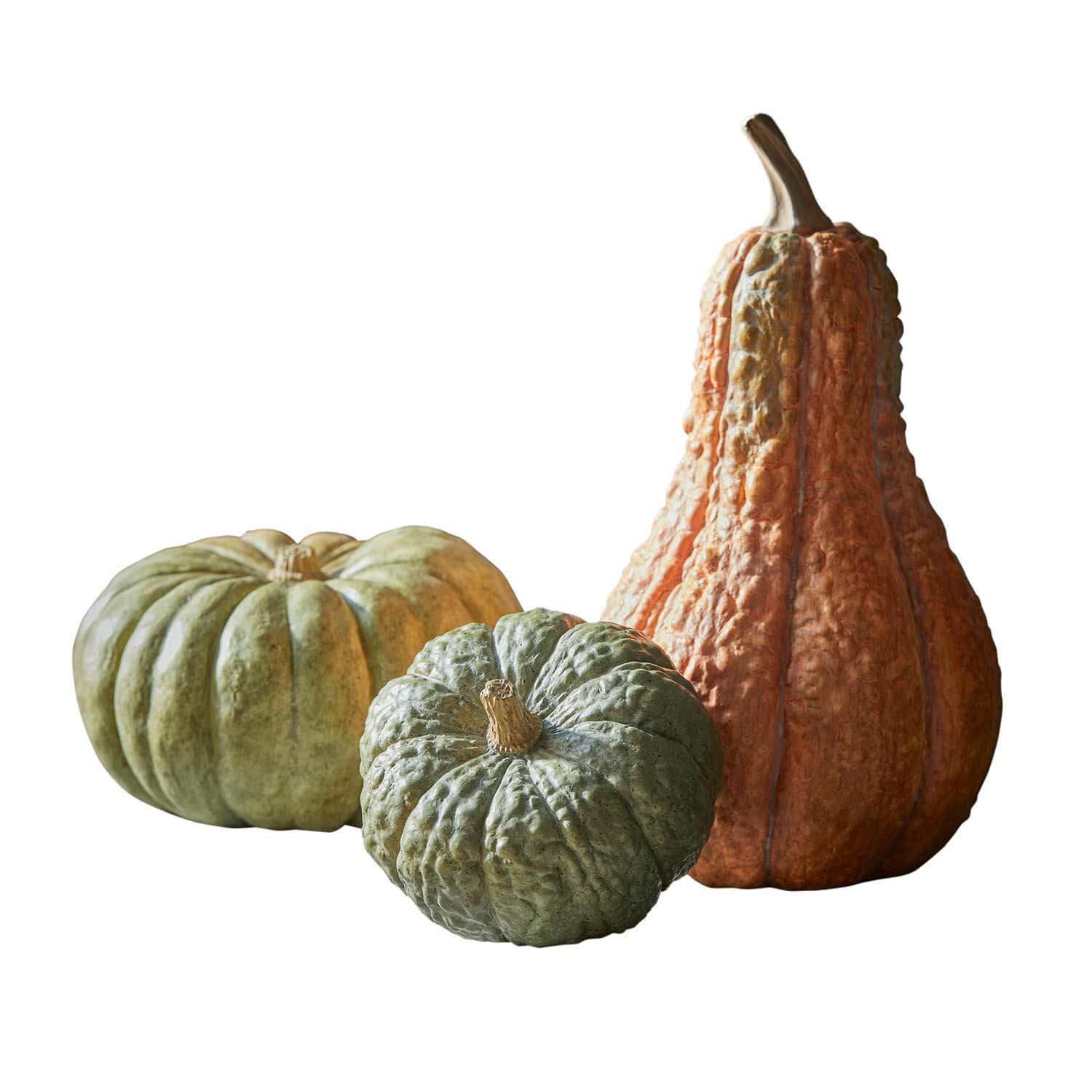 Deko-Kürbis 3er Set Raliven Drei dekorative Kürbisse in Grün und Orange für herbstliche Dekoration
