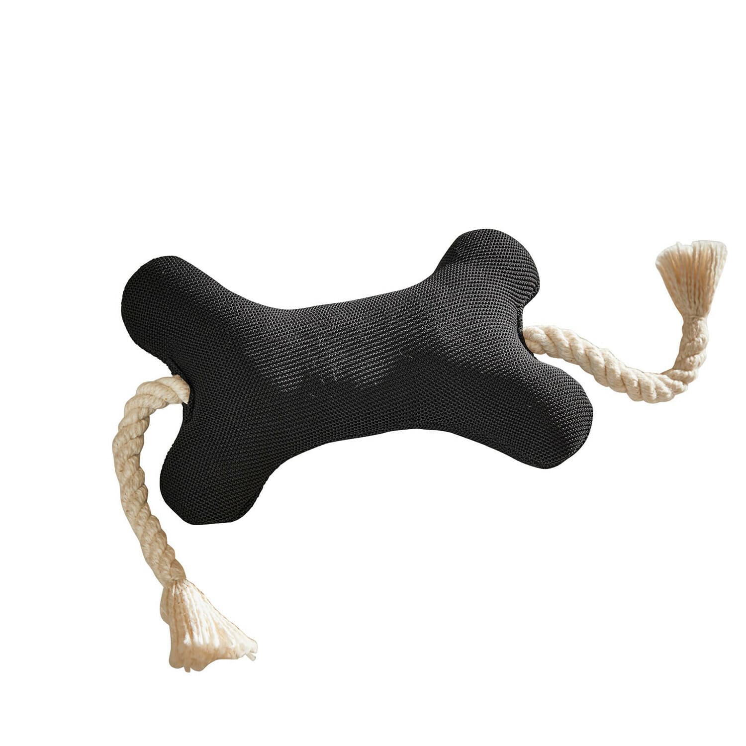 Hundespielzeug Wuffsy Schwarzes Hundespielzeug in Knochenform mit weißem Seil zum Kauen und Training