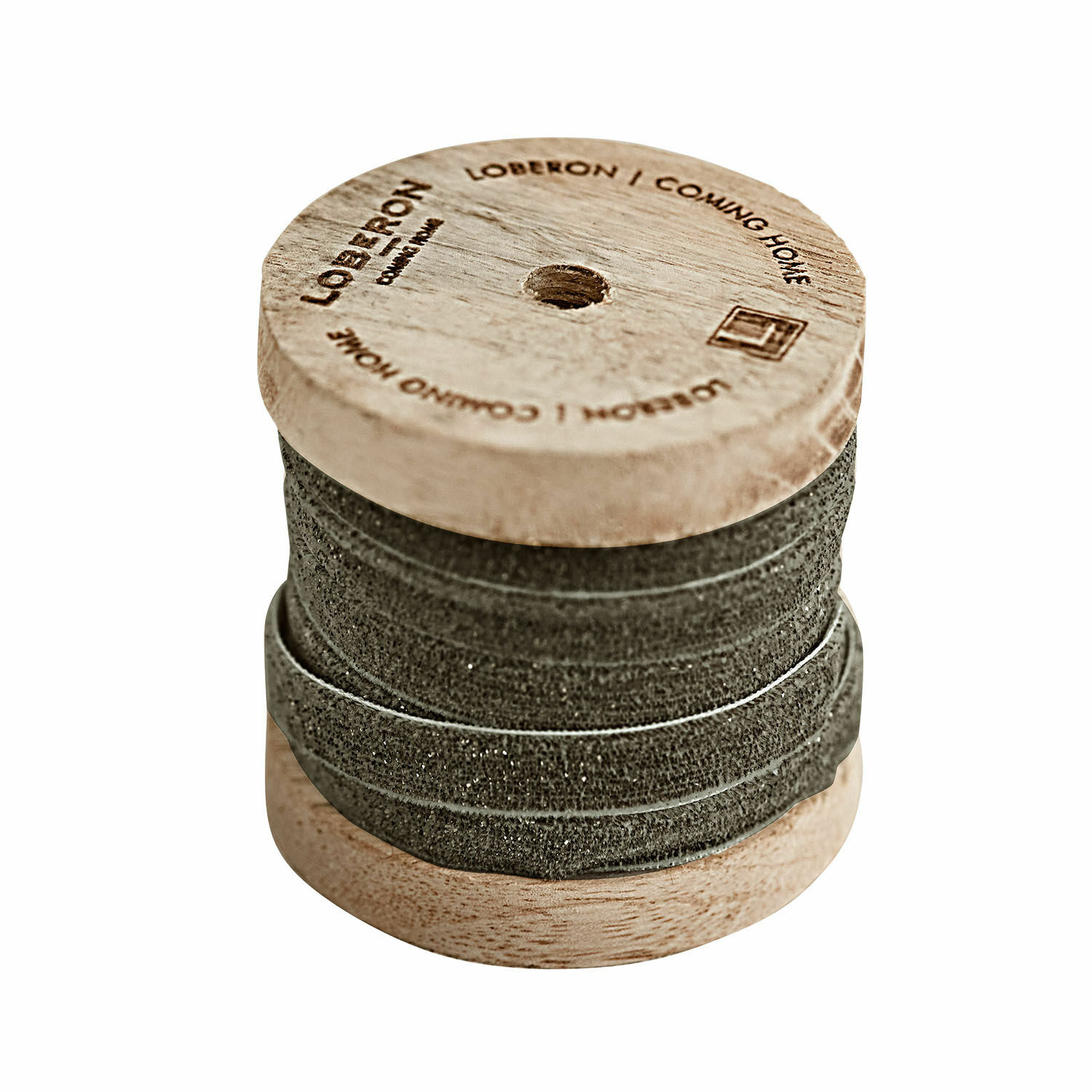 Samtband Ulvane Graues Dekoband auf Holzspule mit Loberon-Schriftzug, Textilmaterial für Wohnaccessoires