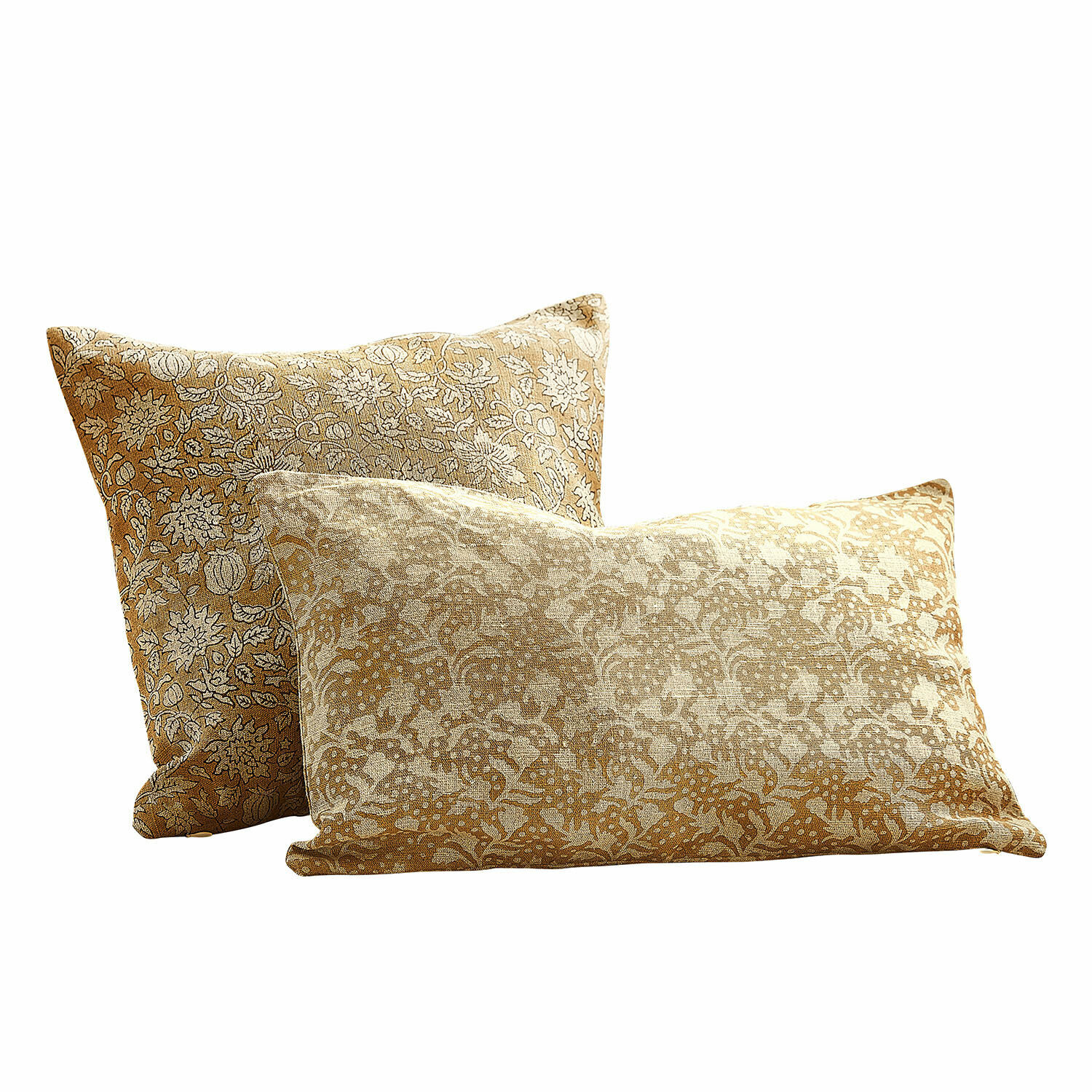 Kissenhülle 2er Set Nalefor Set aus zwei dekorativen Baumwollkissen in Beige-Braun mit floralen Mustern für Wohnzimmer