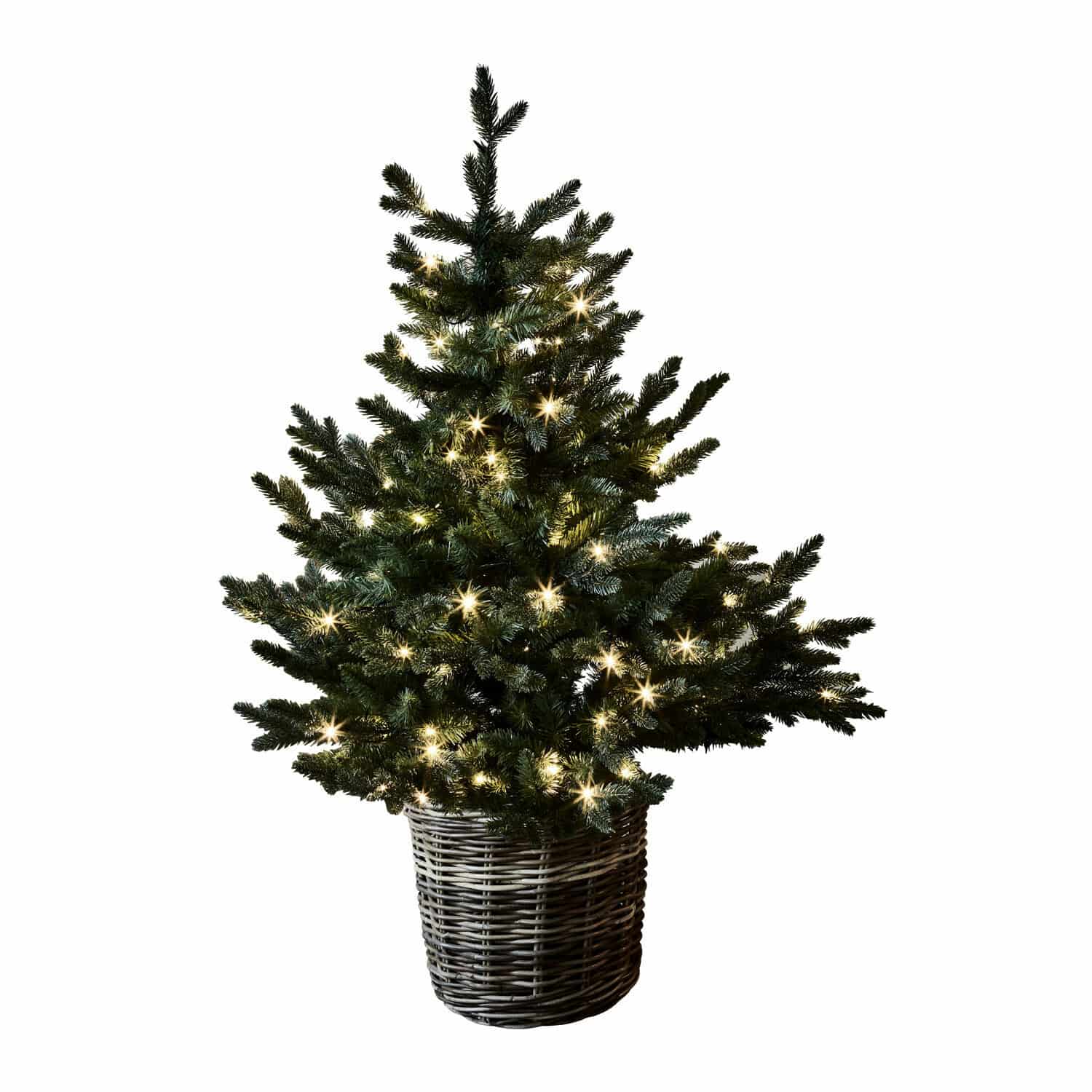 Deko-Baum Mantilly Künstlicher Weihnachtsbaum im Korb aus Weide mit warmweißen Lichtern, festliche Dekoration
