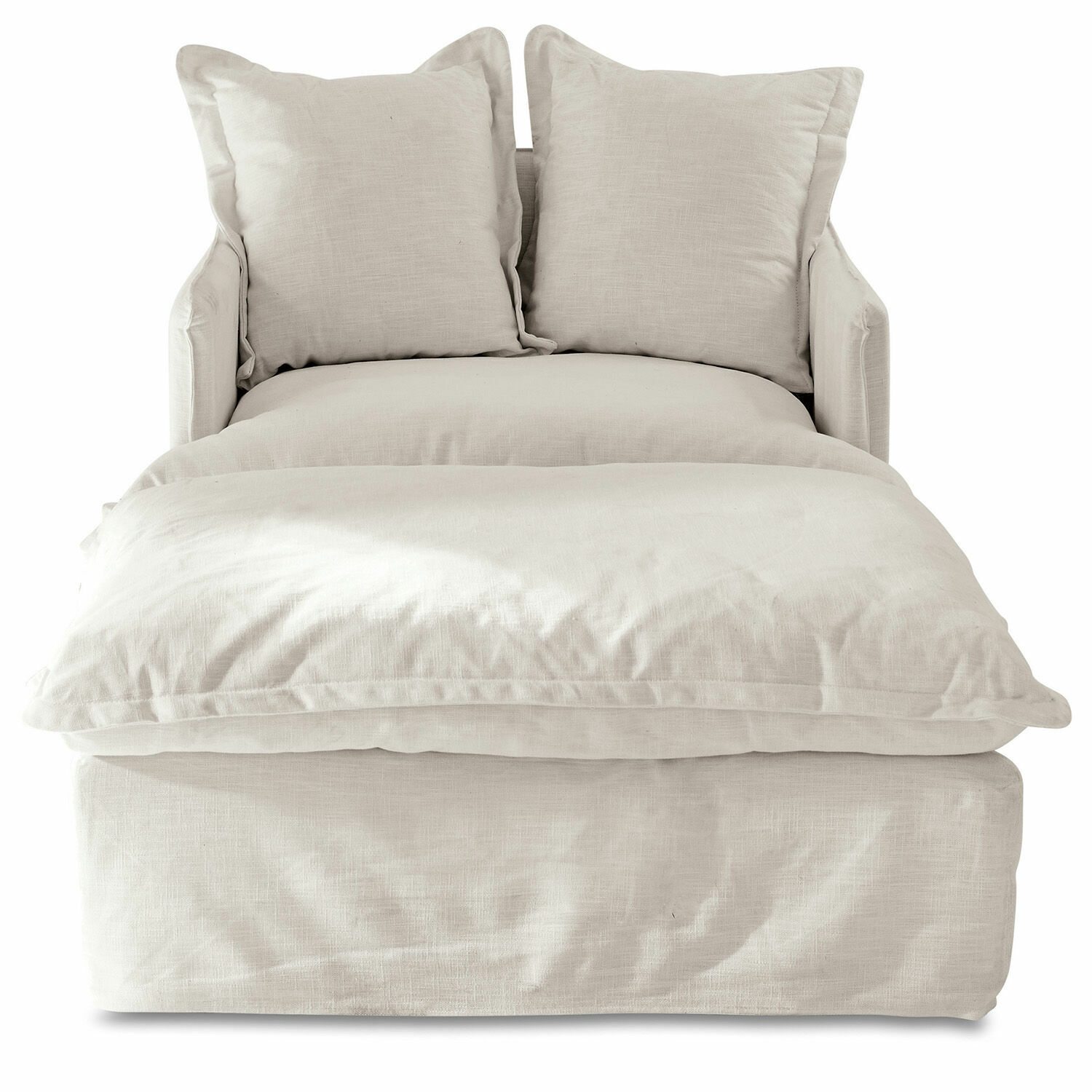 Sessel mit Hocker Avignon Beige Leinen-Sofa mit zwei Kissen, bequemes Wohnzimmermöbel aus natürlichem Material und Farbe