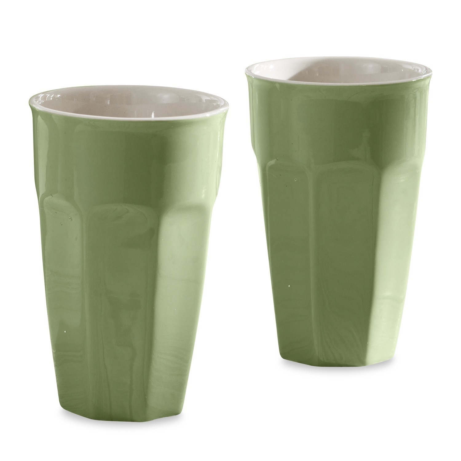 Set aus zwei grünen Keramiktassen mit modernem Design für den täglichen Gebrauch