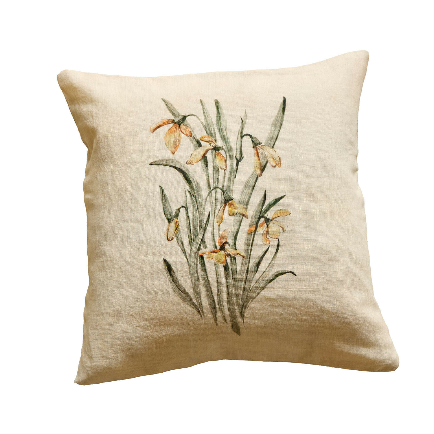 Kissenhülle Lozere Beiges Leinenkissen mit gelbem Blumenmotiv, dekoratives Kissen für Zuhause