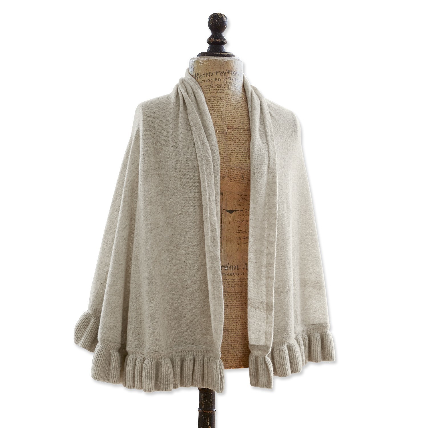Beiger Strickpullover aus weichem Material mit Rüschen am Saum, modisch und bequem