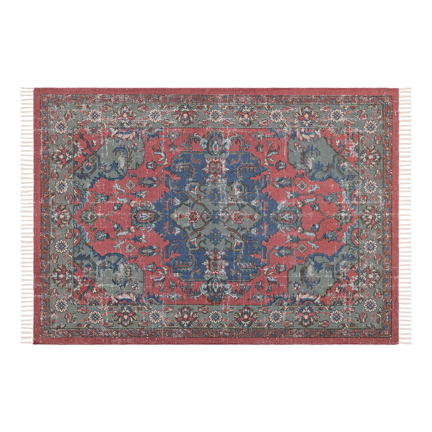 Teppich Southampton Dekorativer Teppich mit orientalischem Muster in Rot, Blau und Grün mit Fransen, Vintage-Stil