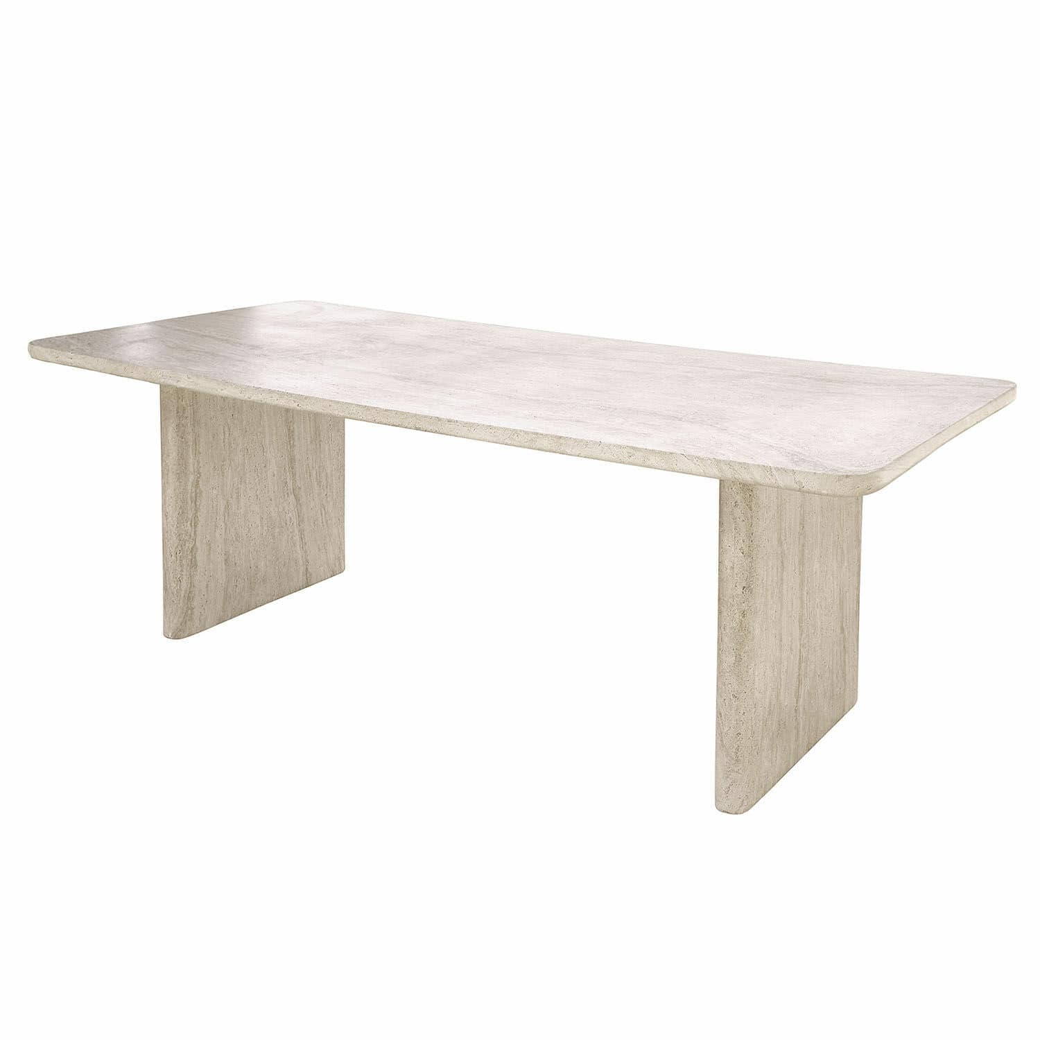 Moderner Tisch aus hellem Travertin mit klarer Form für Wohnzimmer oder Esszimmer