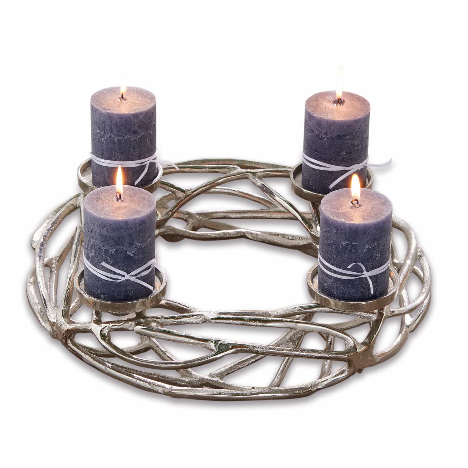 silber Silberner Metall-Kerzenkranz Coldfield mit vier violetten Kerzen, Tischdekoration