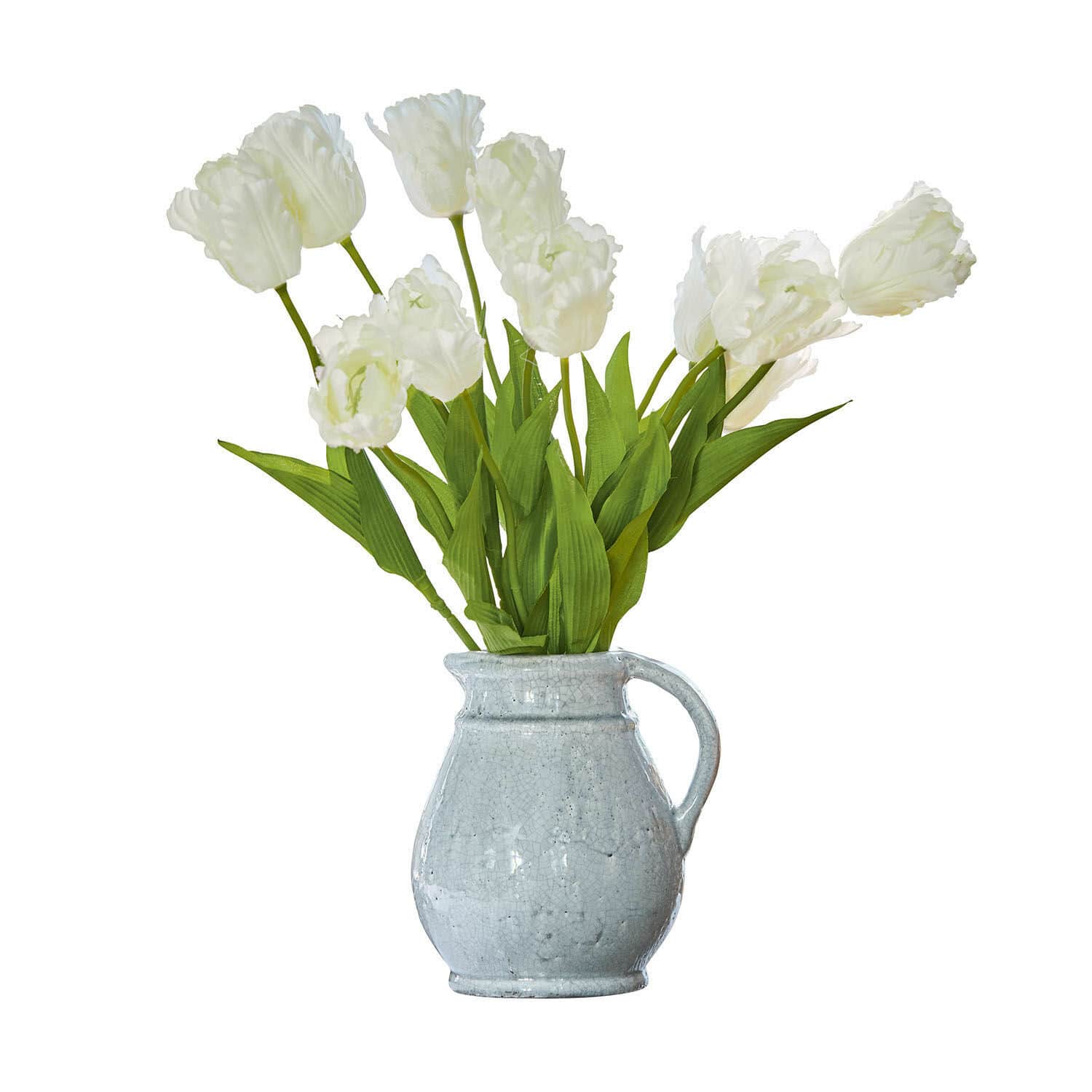 Kunstblume Tulpe 6er Set Lamarr Weißer Tulpenstrauß in grauem Keramikkrug als stilvolle Wohnraumdekoration