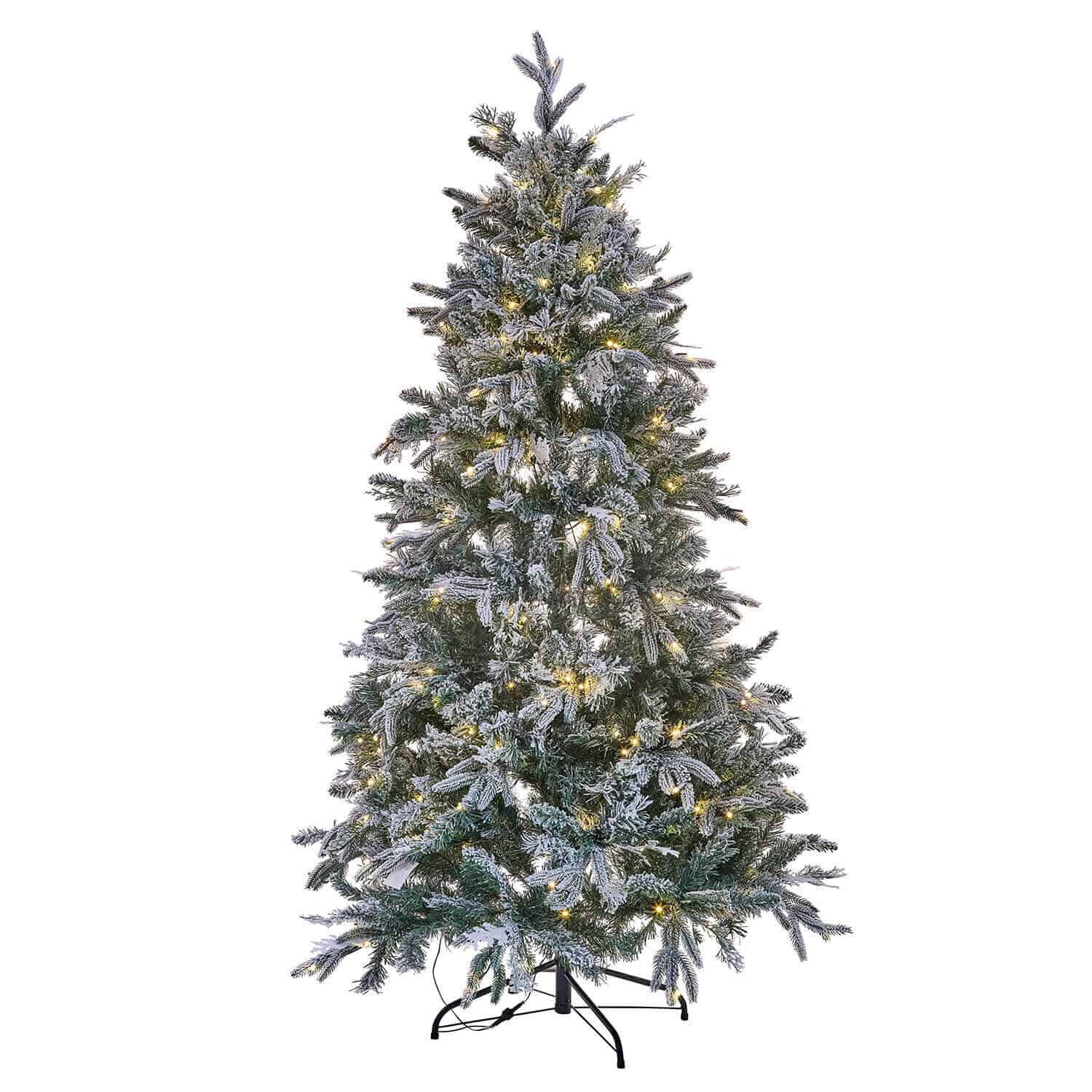 Weihnachtsbaum Cadelise Künstlicher Weihnachtsbaum mit schneebedeckten Zweigen und warmen LED-Lichtern auf Metallständer