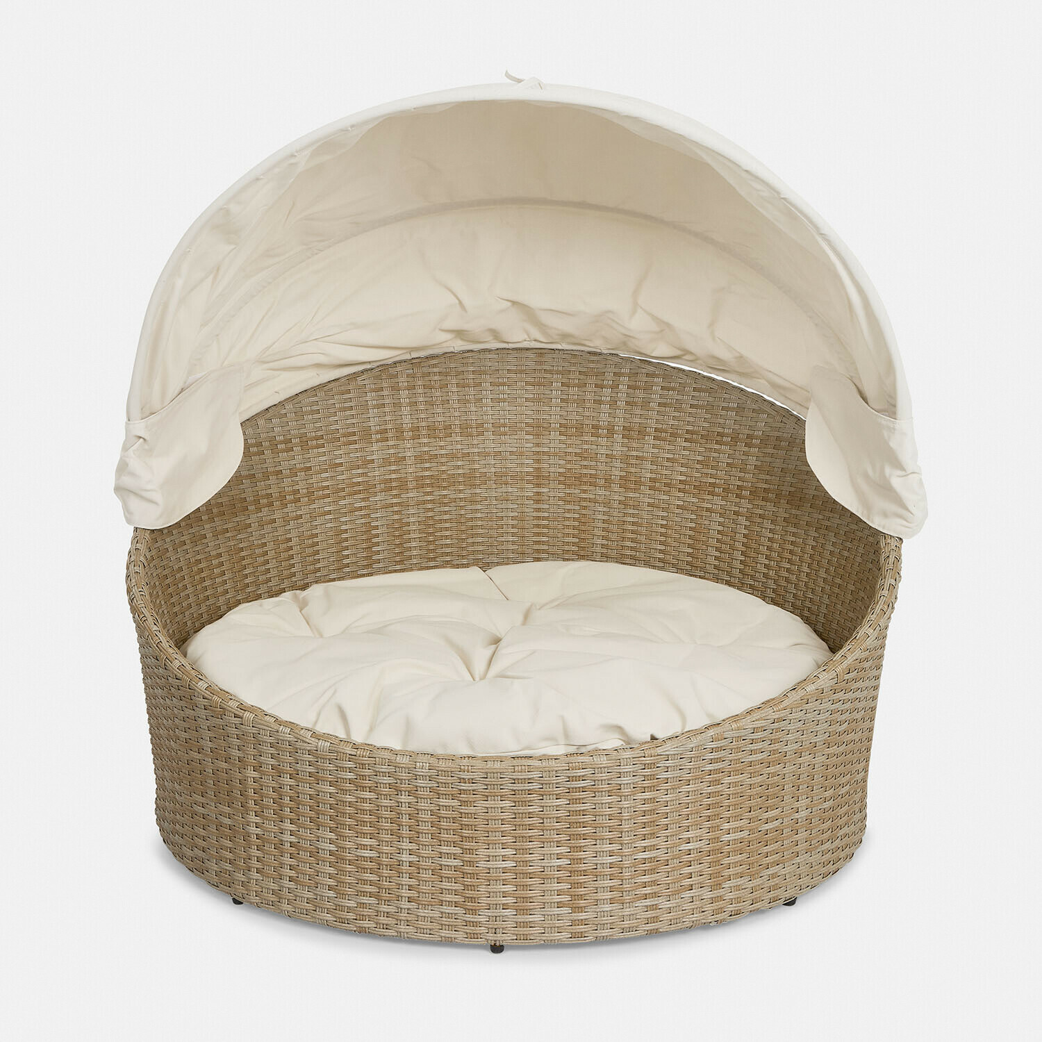 In- & Outdoor-Haustierkorb Brinelza Runder Rattansessel in Beige mit cremefarbenem Polster und Sonnendach, Gartenmöbel