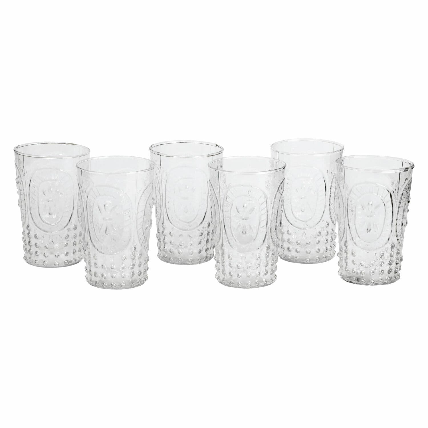Glas 6er Set Fleury Set aus sechs transparenten Gläsern aus Glas mit dekorativem Relief und erhabenen Punkten