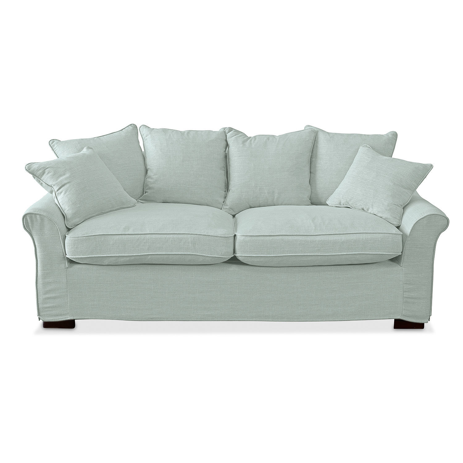 mint Sofa Long Beach in mintgrünem Stoff mit weichen Kissen und bequemem Sitzkomfort für Wohnzimmer