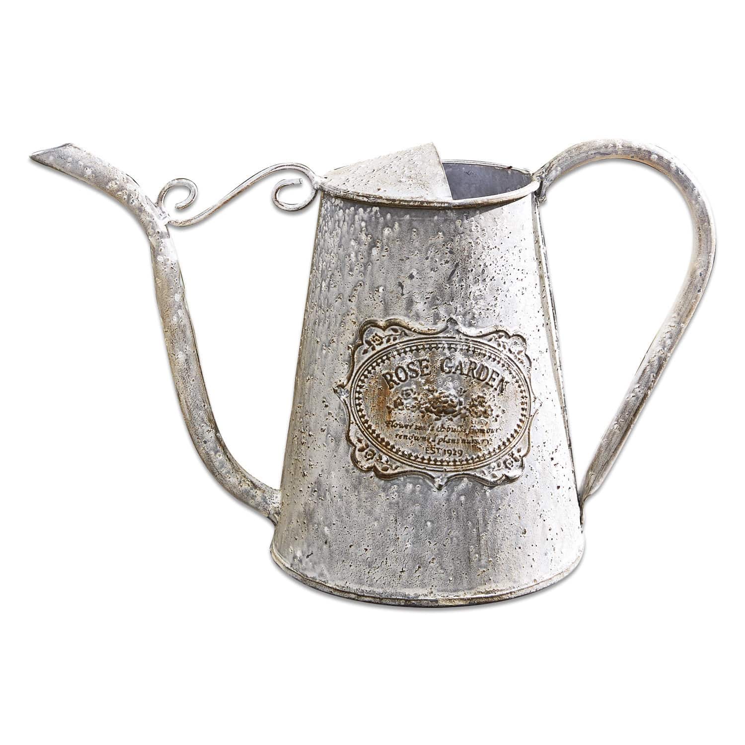 Gießkanne Rose Garden Vintage Metall-Gießkanne in Silber mit Rose Garden Schriftzug für Gartenarbeit