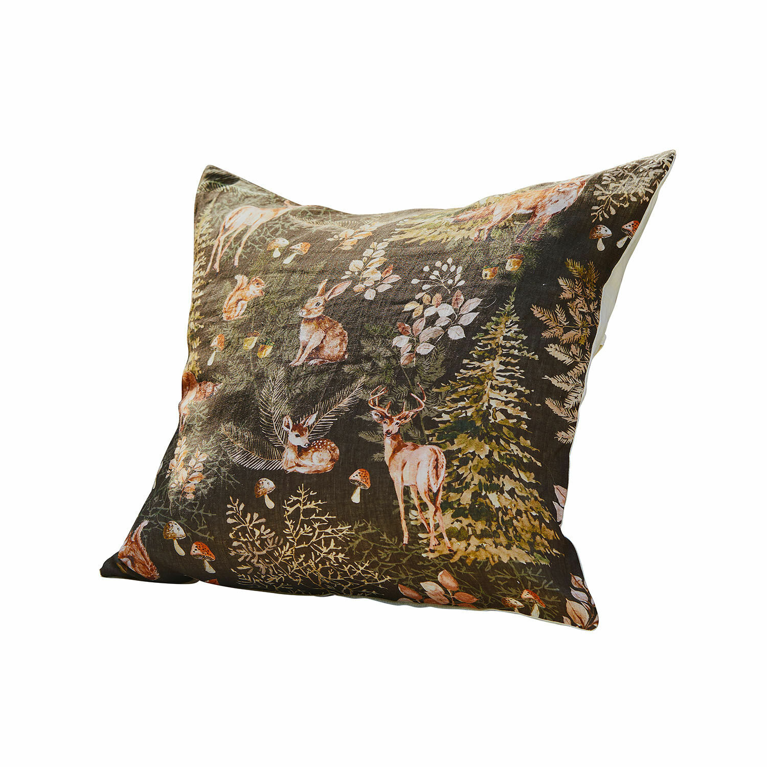 Kissenhülle Clairvigne Dekoratives Baumwollkissen mit Waldtier-Motiv auf dunklem Hintergrund, Wohnaccessoire