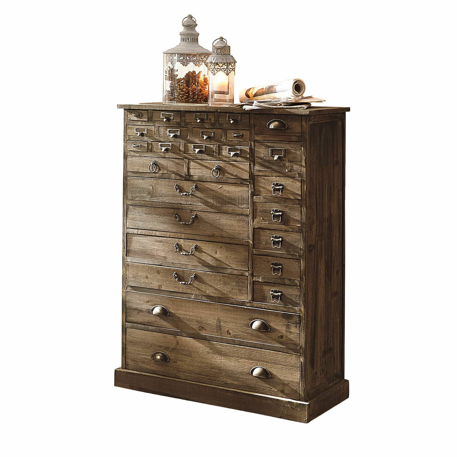 Kommode Darling Braune Holzkommode mit vielen Schubladen und Metallgriffen für vielseitige Aufbewahrung
