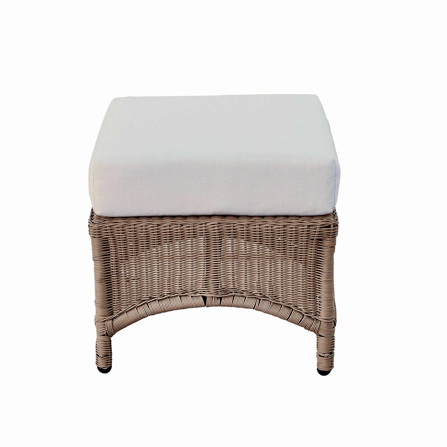 Brauner Rattan-Hocker mit weißem weichem Polster für gemütliche Sitzgelegenheiten