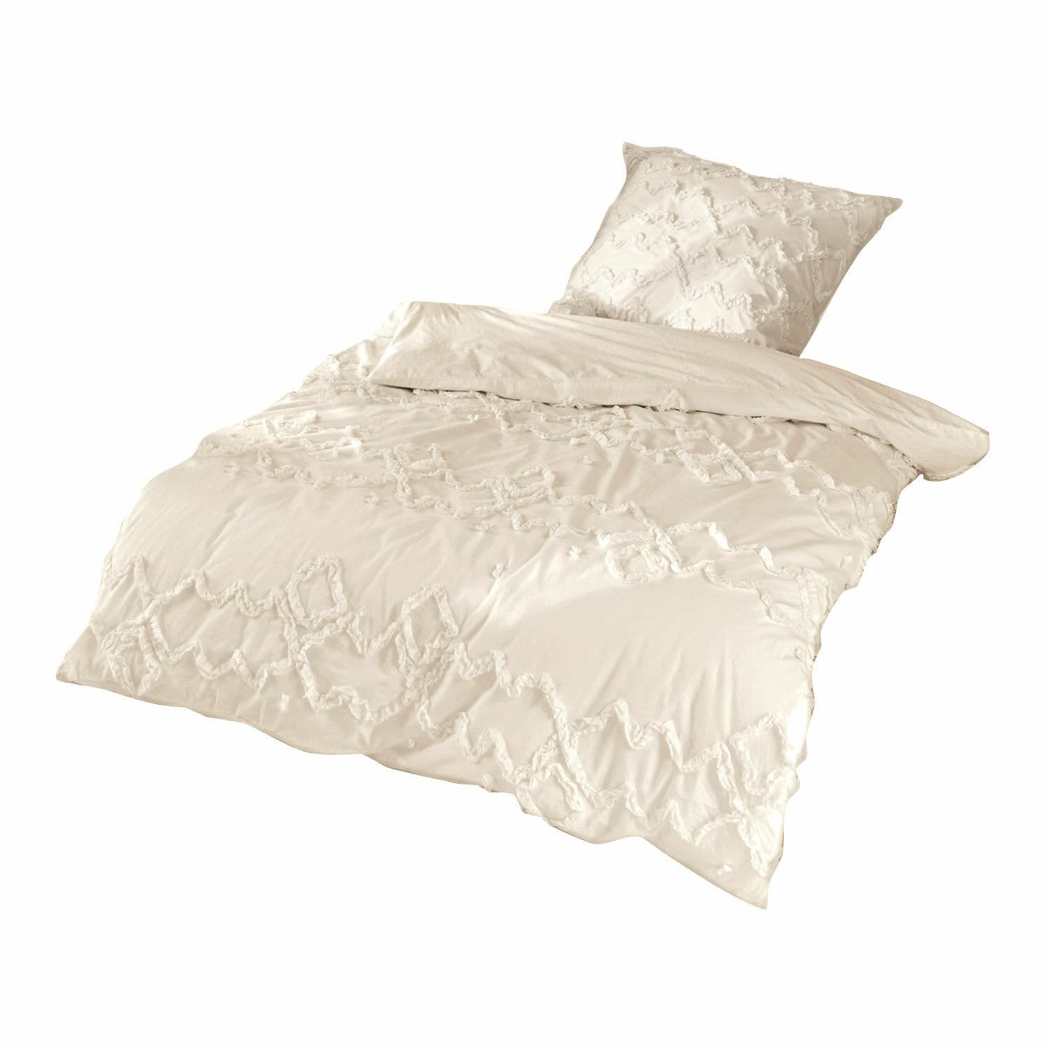 Bettwäsche Élaine Beige Baumwoll-Bettwäsche mit dekorativem Muster, weich und stilvoll fürs Schlafzimmer