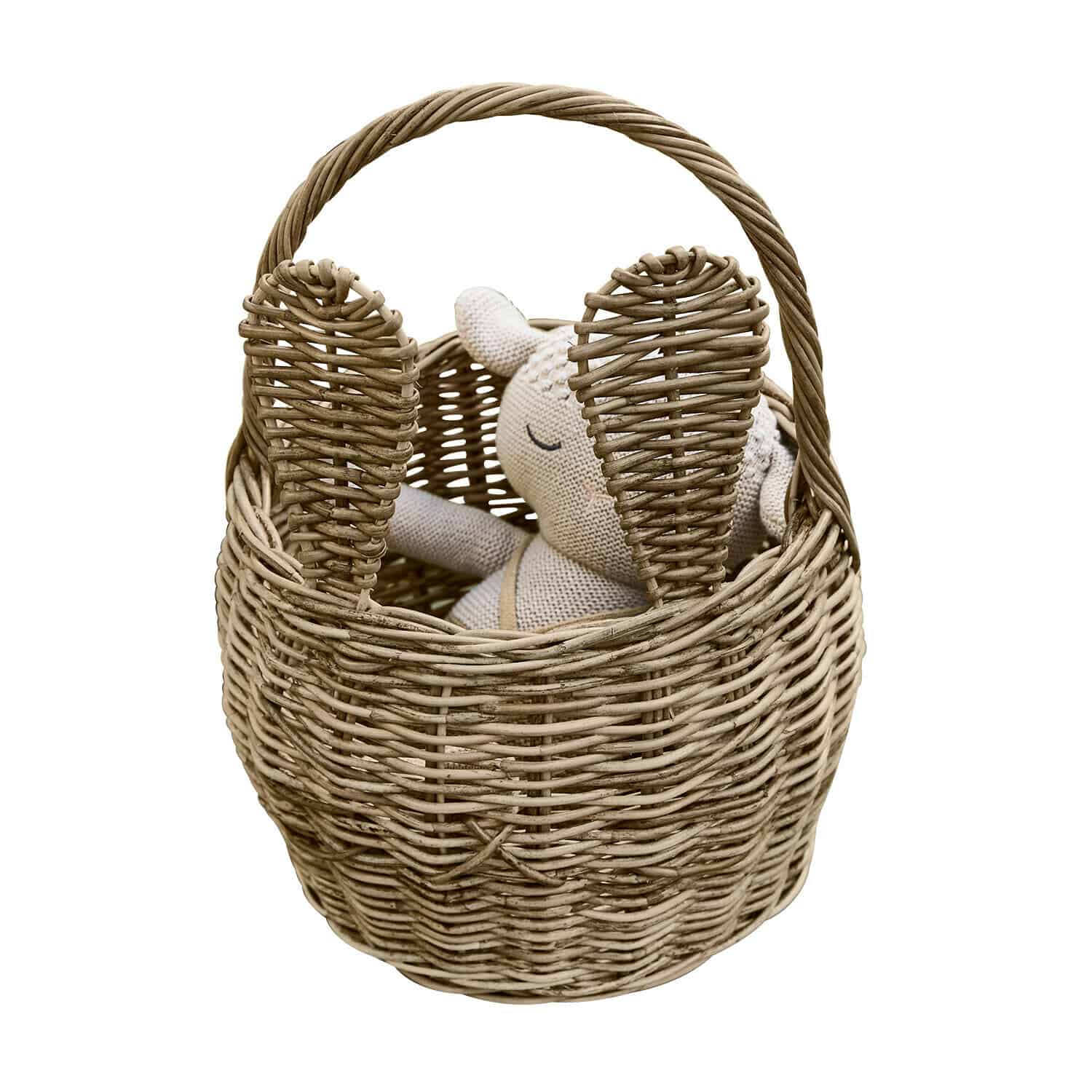 Hasenkorb Whimsywood Naturfarbener Weidenkorb in Hasenform mit Ohren und weichem Stofftier innen