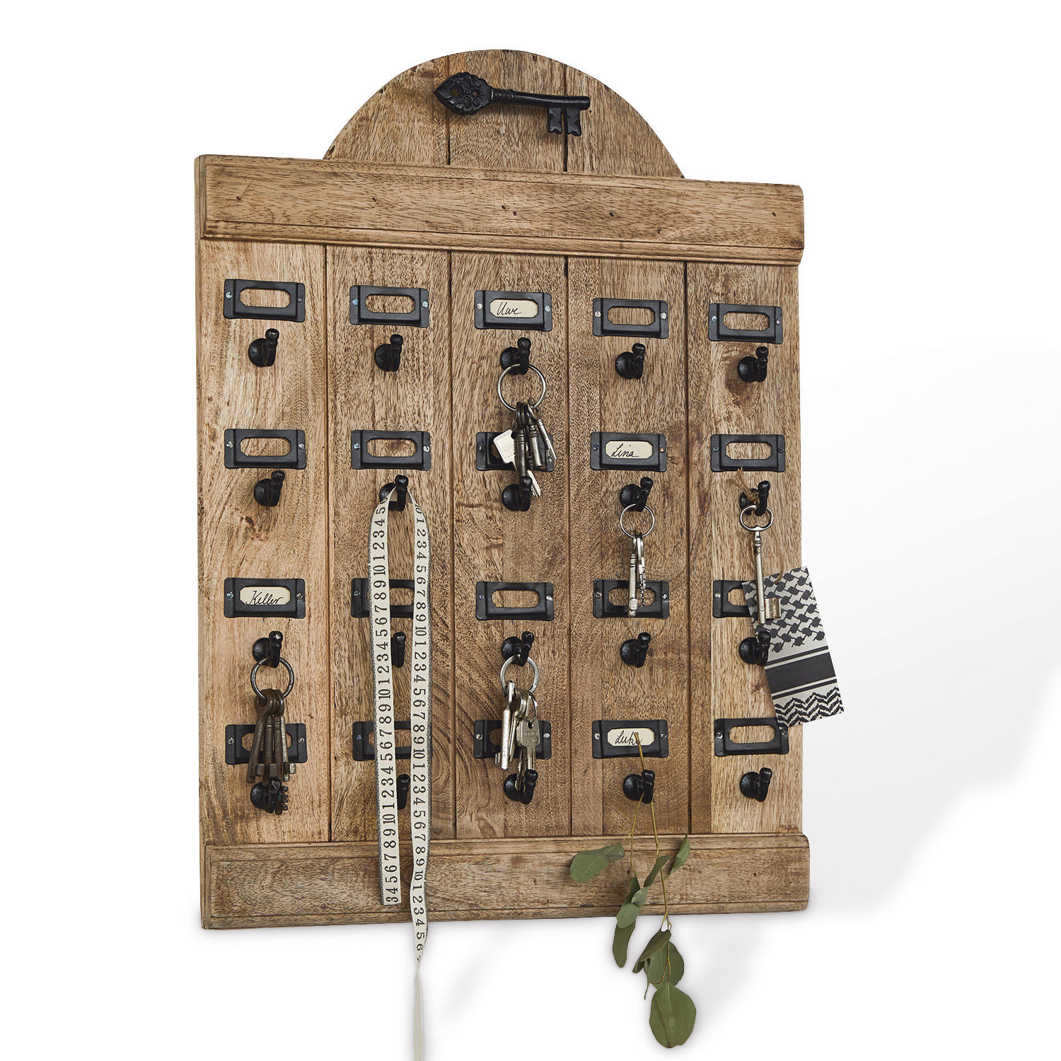 Schlüsselboard Kardifa Schlüsselbrett aus Holz mit Metallhaken und Namensschildern in natürlicher Holzfarbe