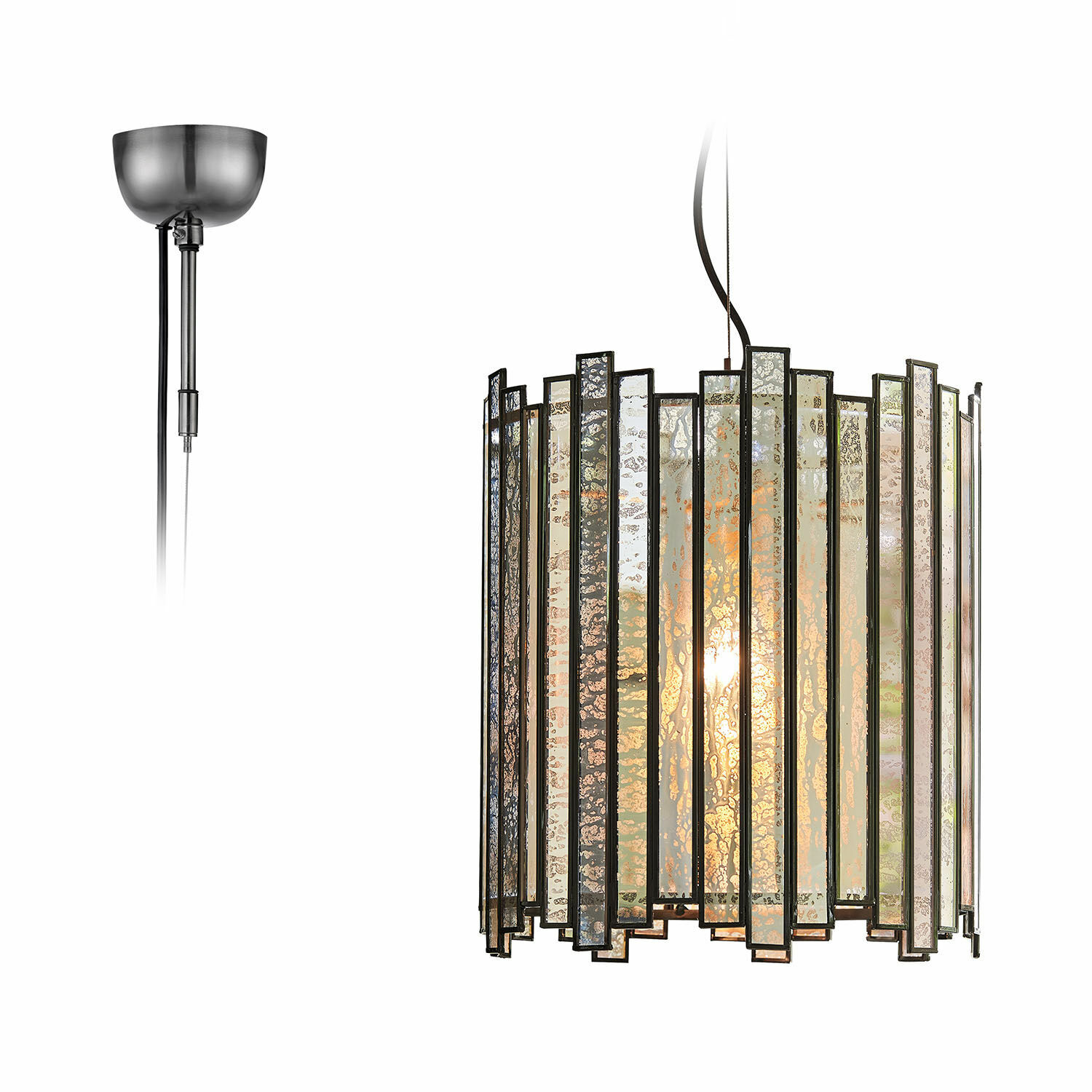 Hängelampe Thévigny Hängelampe mit Metallrahmen und silbernen Glasplatten für modernes Wohnzimmer