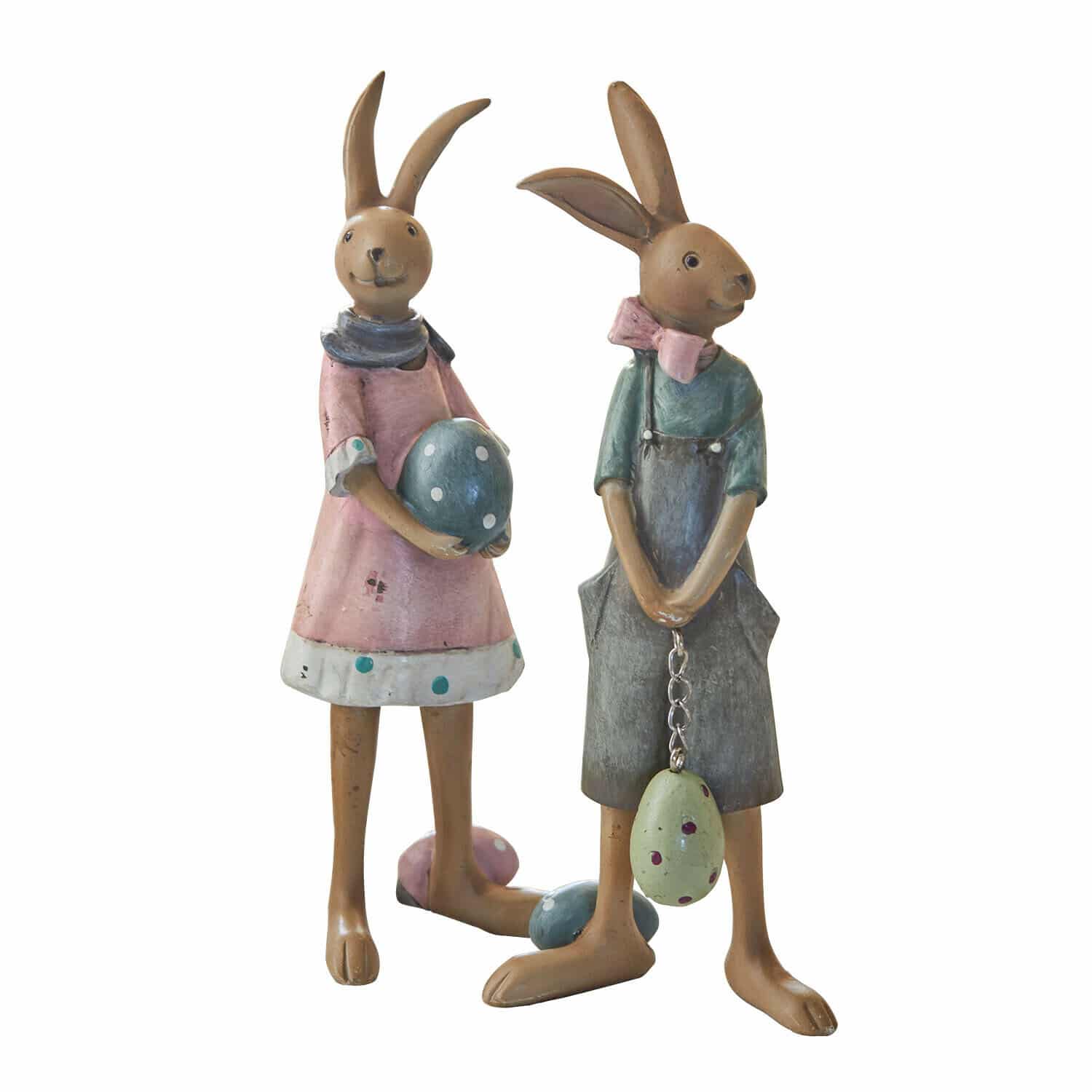 Hase 2er Set Sivalex Zwei dekorative Hasenfiguren aus Metall in Pastellfarben mit Ostereiern als Deko