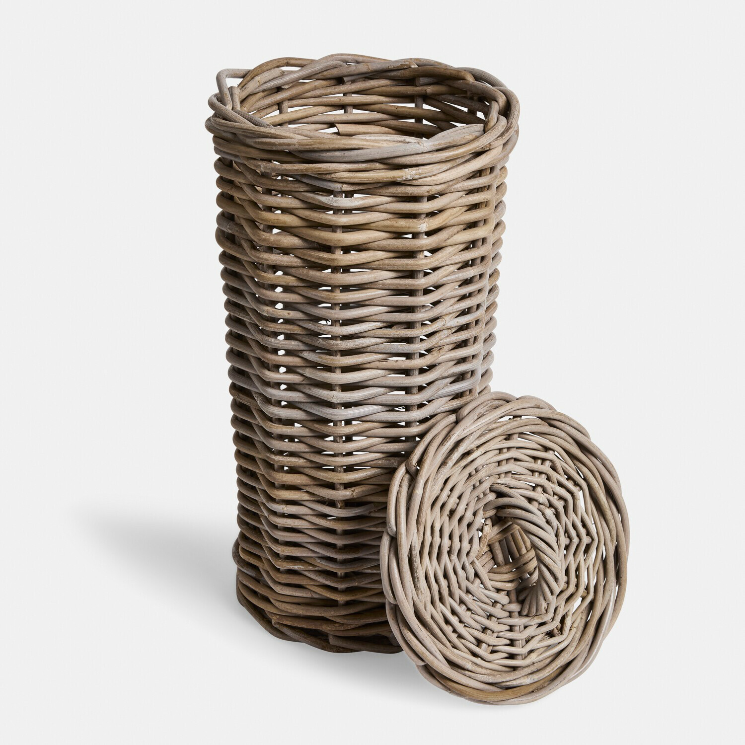 Toilettenpapierhalter Lørdenne Runder Aufbewahrungskorb aus geflochtenem Holz in Naturfarbe mit Deckel für Zuhause