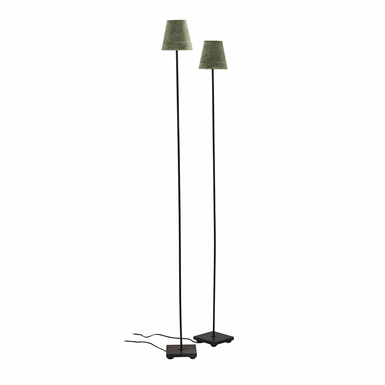 Stehlampe 2er Set Tacoma Set aus zwei Stehlampen mit schwarzer Metallbasis und grünen Stofflampenschirmen