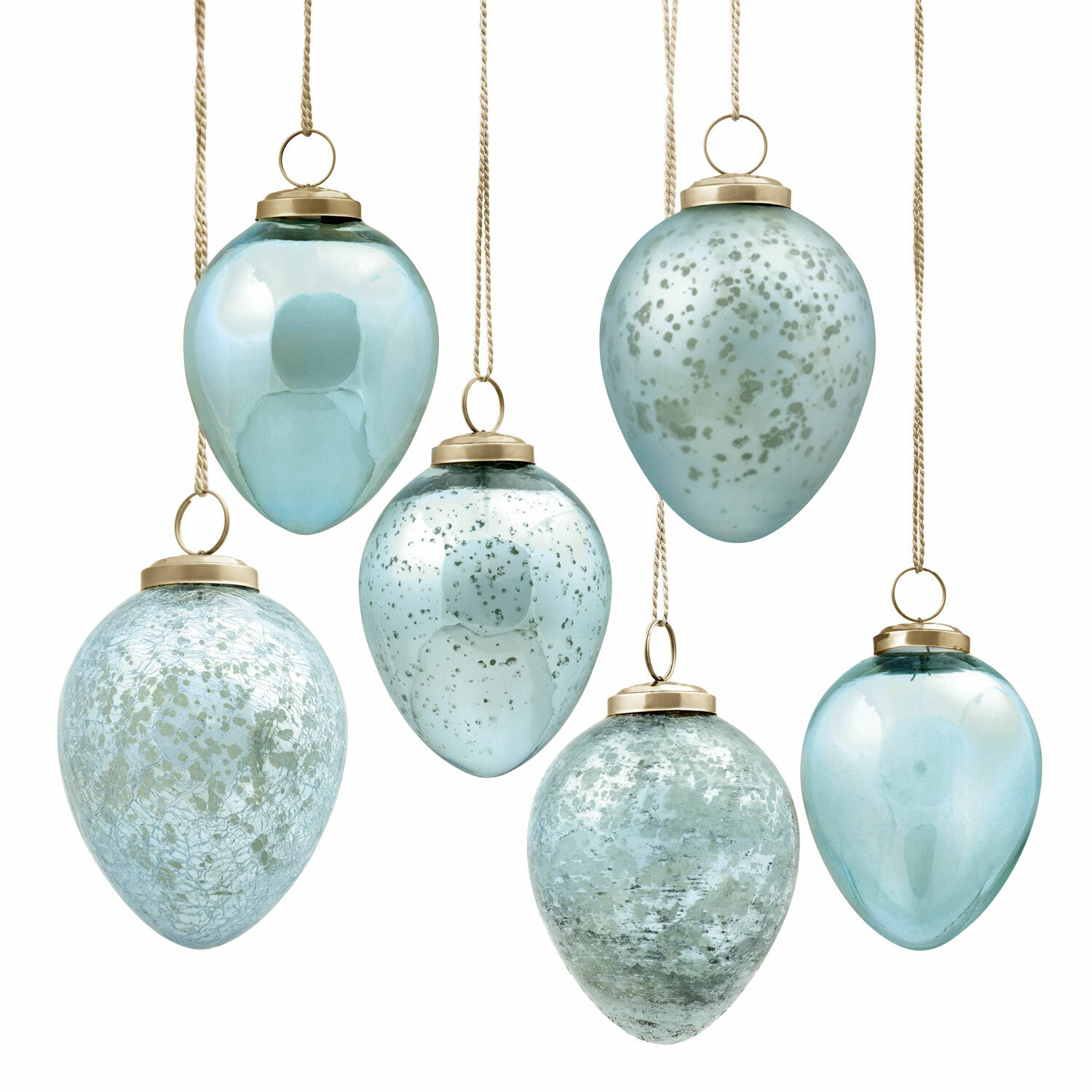 blau 6er Set blaue Ostereier aus Glas mit Metallaufhängung für dekorative Zwecke