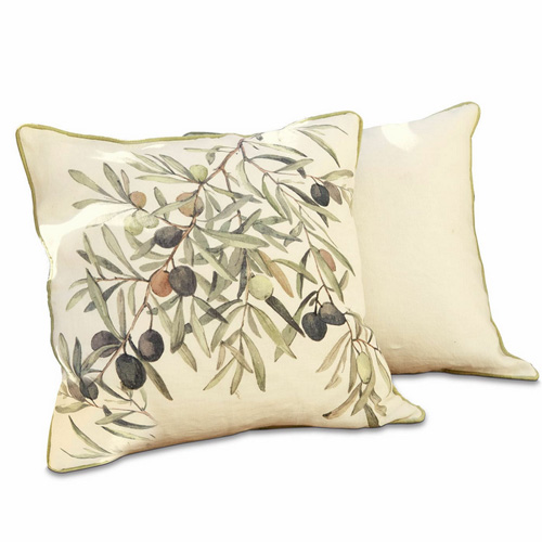 Dekorative Baumwollkissen in Creme mit Olivenzweig-Motiv, ideal für gemütliches Wohnzimmer