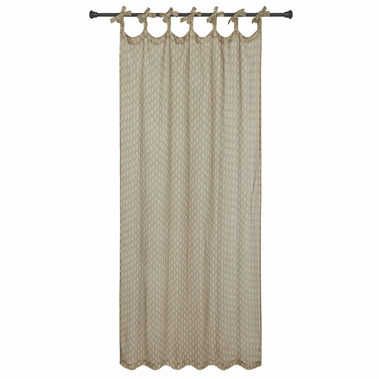 Gardine Xantelle Beige Baumwollvorhang mit feinem weißem Muster und gebundenen Schlaufen zum Aufhängen