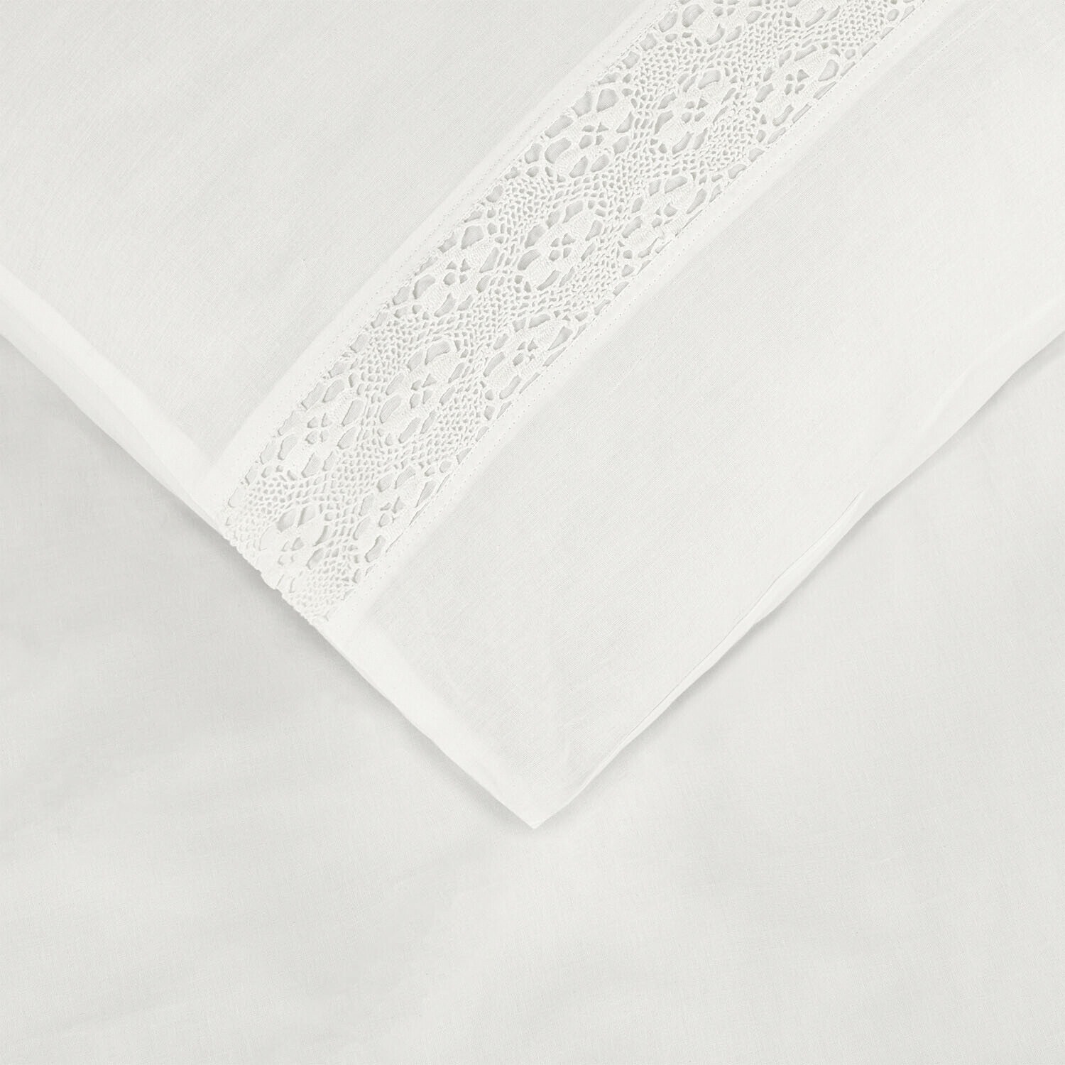 Weiße Leinenbettwäsche mit dekorativer Spitze, feines Material für Schlafzimmer, Naturfaser