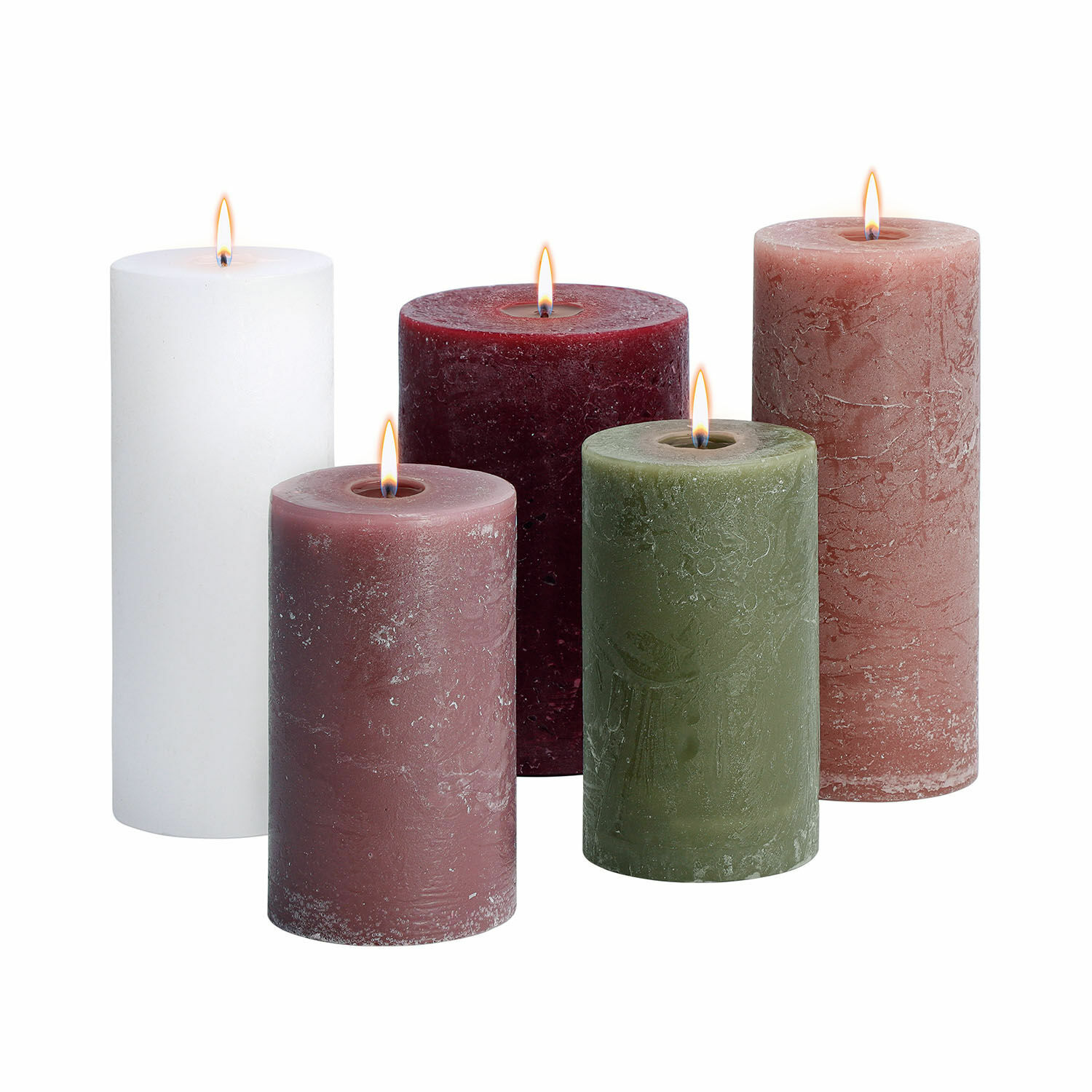 creme/rosa/grün 5er Set Panagra Kerzen aus Naturwachs in Creme, Rosa und Grün für stimmungsvolle Deko