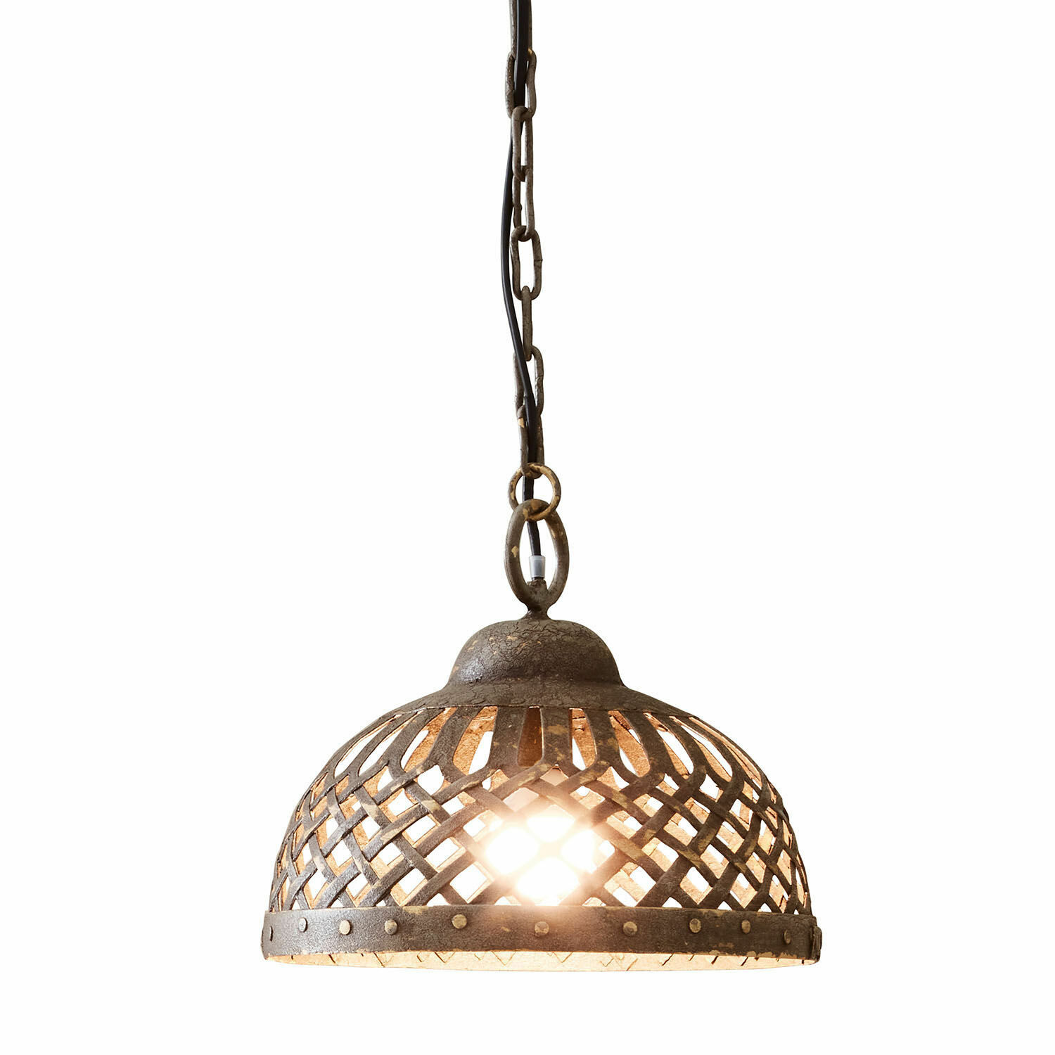 Metall-Hängeleuchte mit rostfarbenem, durchbrochenem Schirm, dekorative Industrie-Deckenlampe