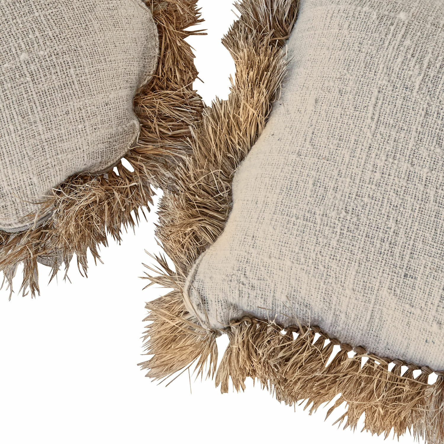 Beige Dekokissen mit natürlichem Seegras-Fransen, Textil für Wohnzimmer-Dekoration
