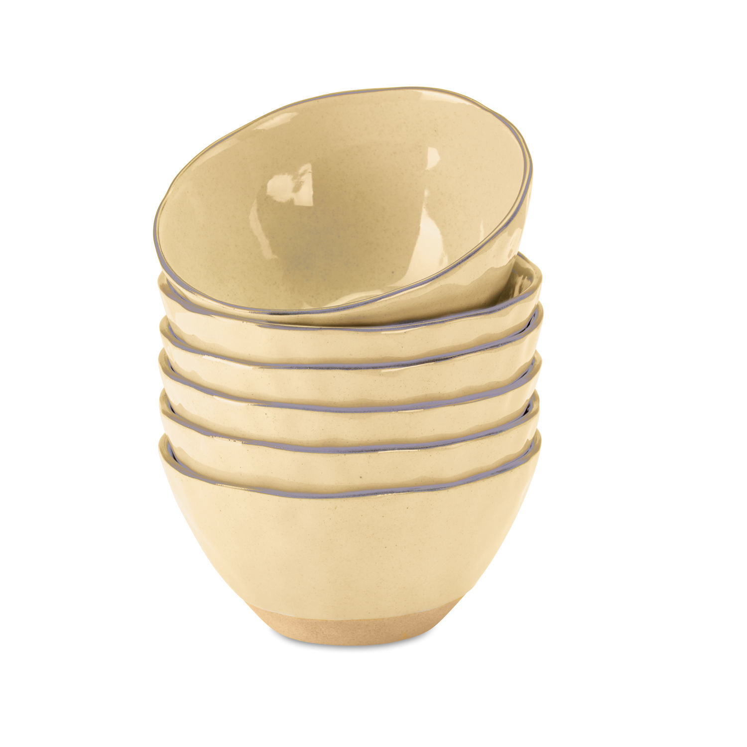 gelb 6-teiliges Schüssel-Set Biarritz aus gelber Keramik mit feinem blauen Rand für die Küche
