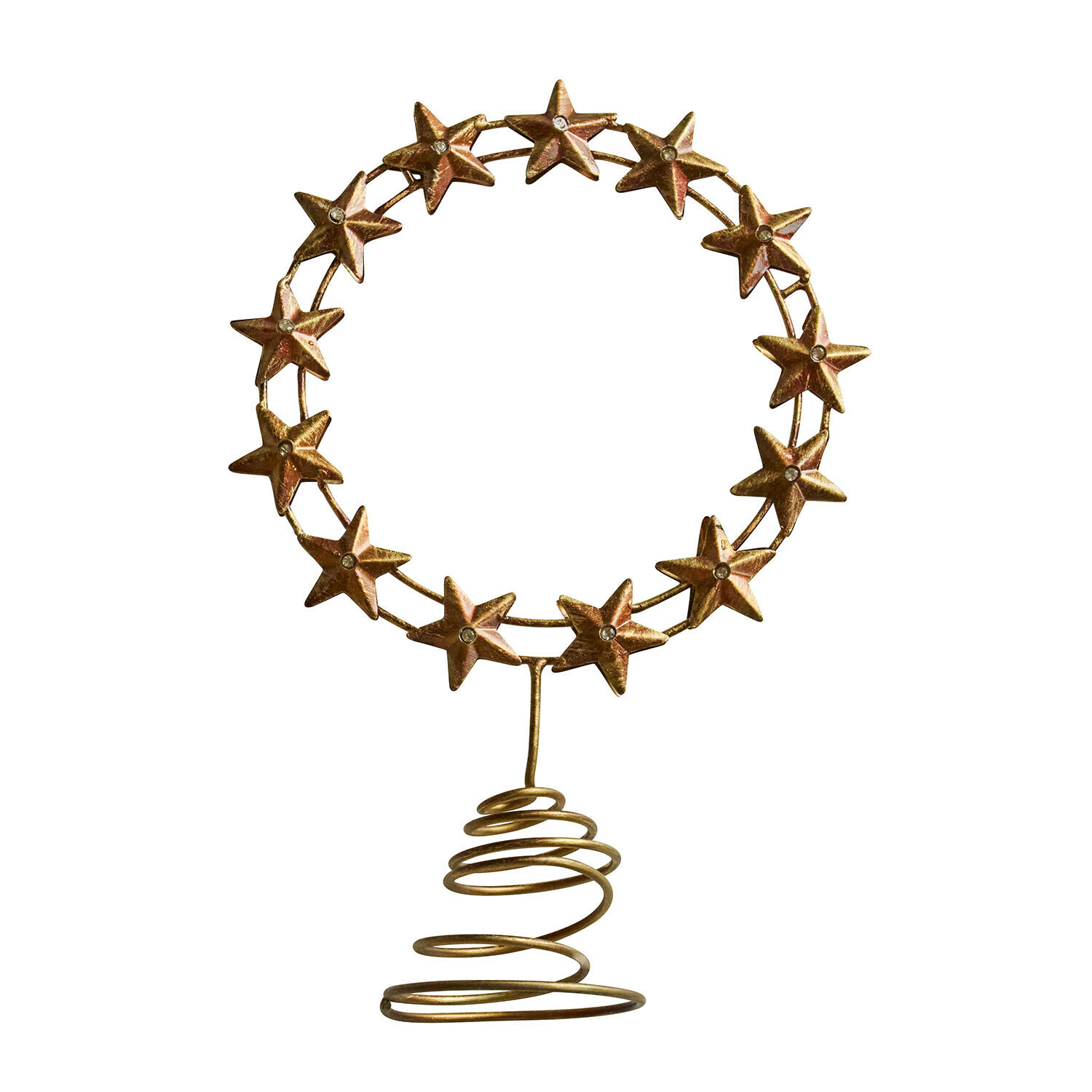 Weihnachtsbaumspitze Tavelle Goldfarbene Metall-Weihnachtsdekoration mit Sternen auf spiralförmiger Basis für Festtagsdeko