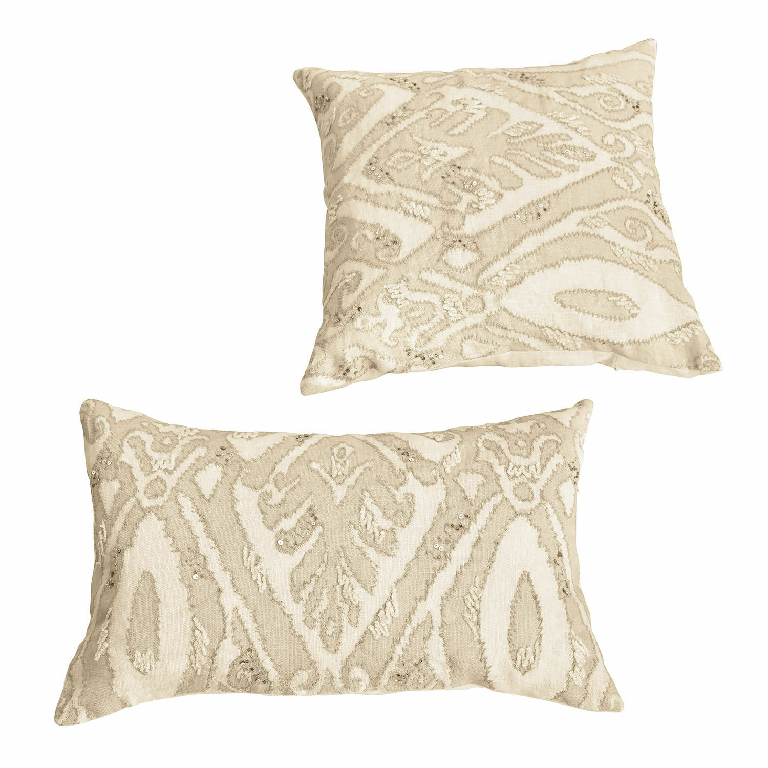 Kissenhülle 2er Set Armidale Beige dekorative Kissen mit Stickerei und Pailletten, weiches Material, stilvolle Wohnaccessoires