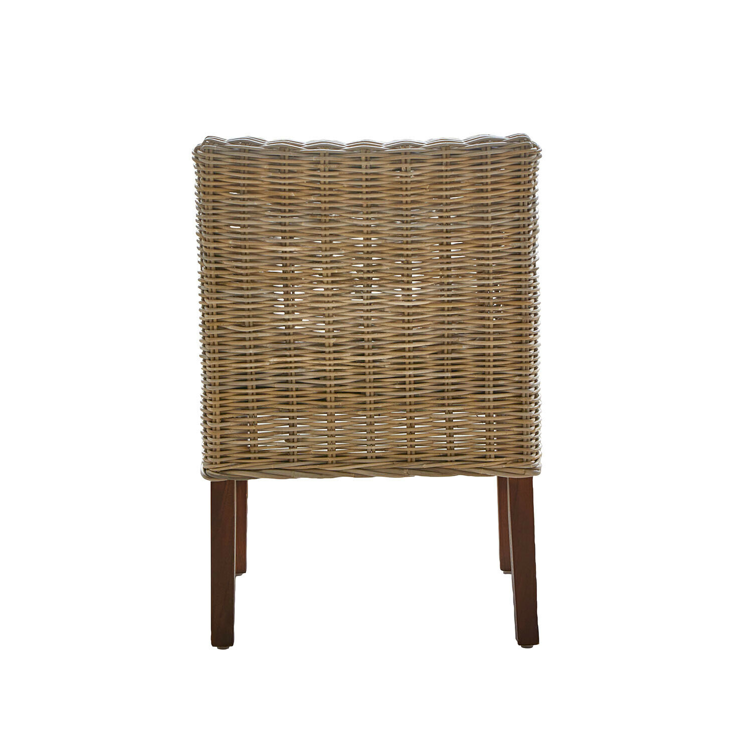 Stuhl aus hellbraunem Rattan mit dunklen Holzbeinen, geflochten, für Wohnzimmer oder Esszimmer