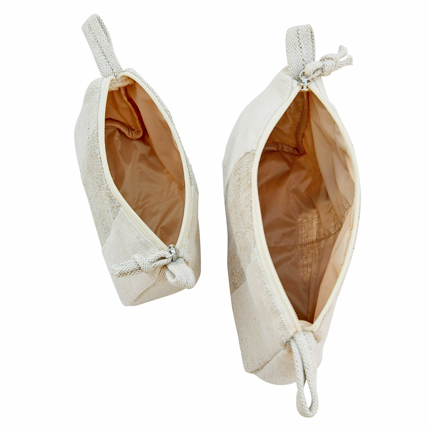 Beige Kosmetiktasche aus Stoff mit Reißverschluss und Schlaufe, praktischer Reiseorganizer